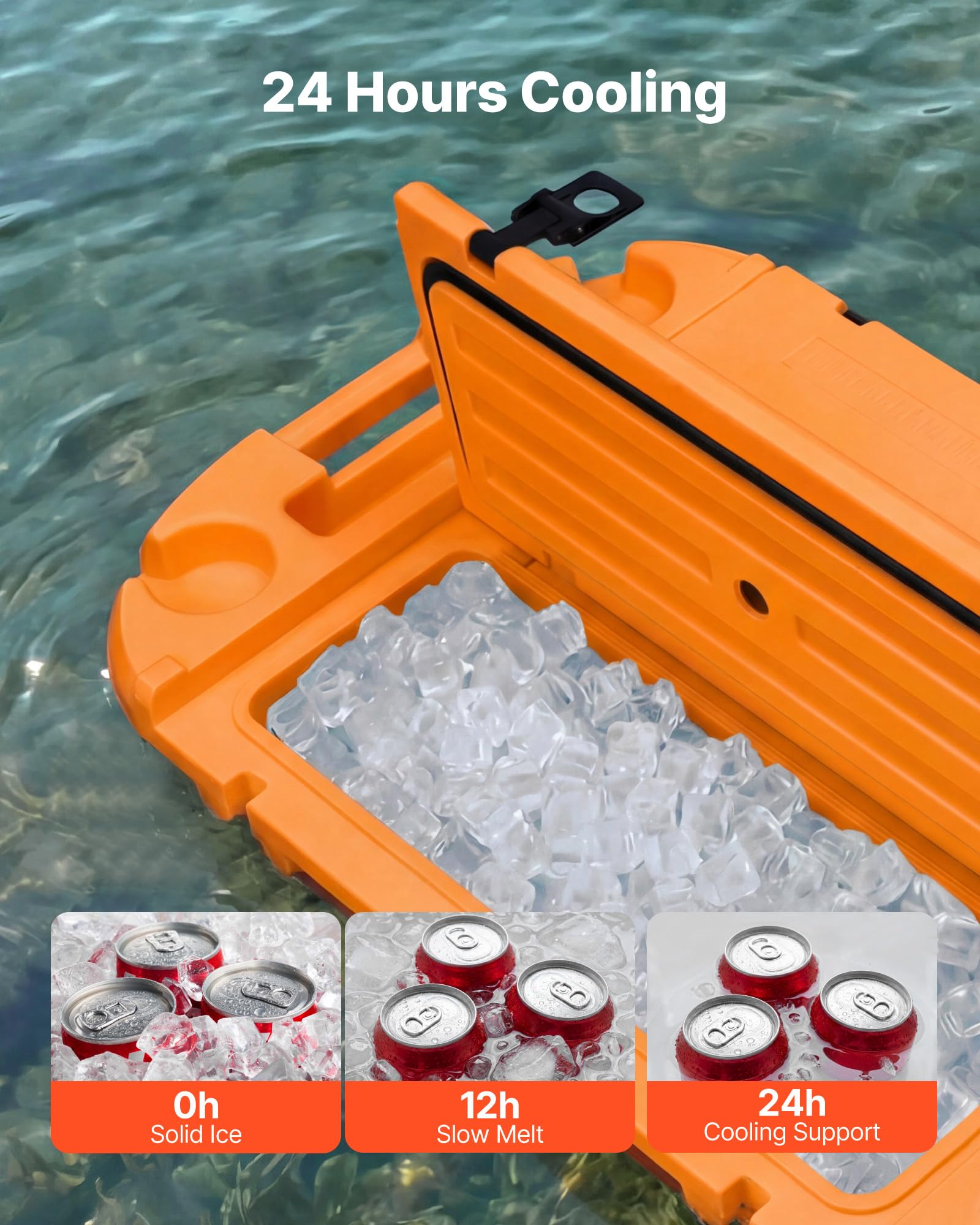 VEVOR Glacière Flottante 37,9 L, Bar Flottant Rigide en LLDPE, pour Boissons Fraîches sur l'eau et Terre Piscine Plage, Glacière Amphibie avec Compartiment Sec et Corde de Remorquage, Orange
