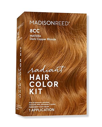 Madison Reed Kit de color radiante para el cabello, rubio cobre oscuro para una cobertura del 100 % de las canas, sin amoníaco, caléndula matera de