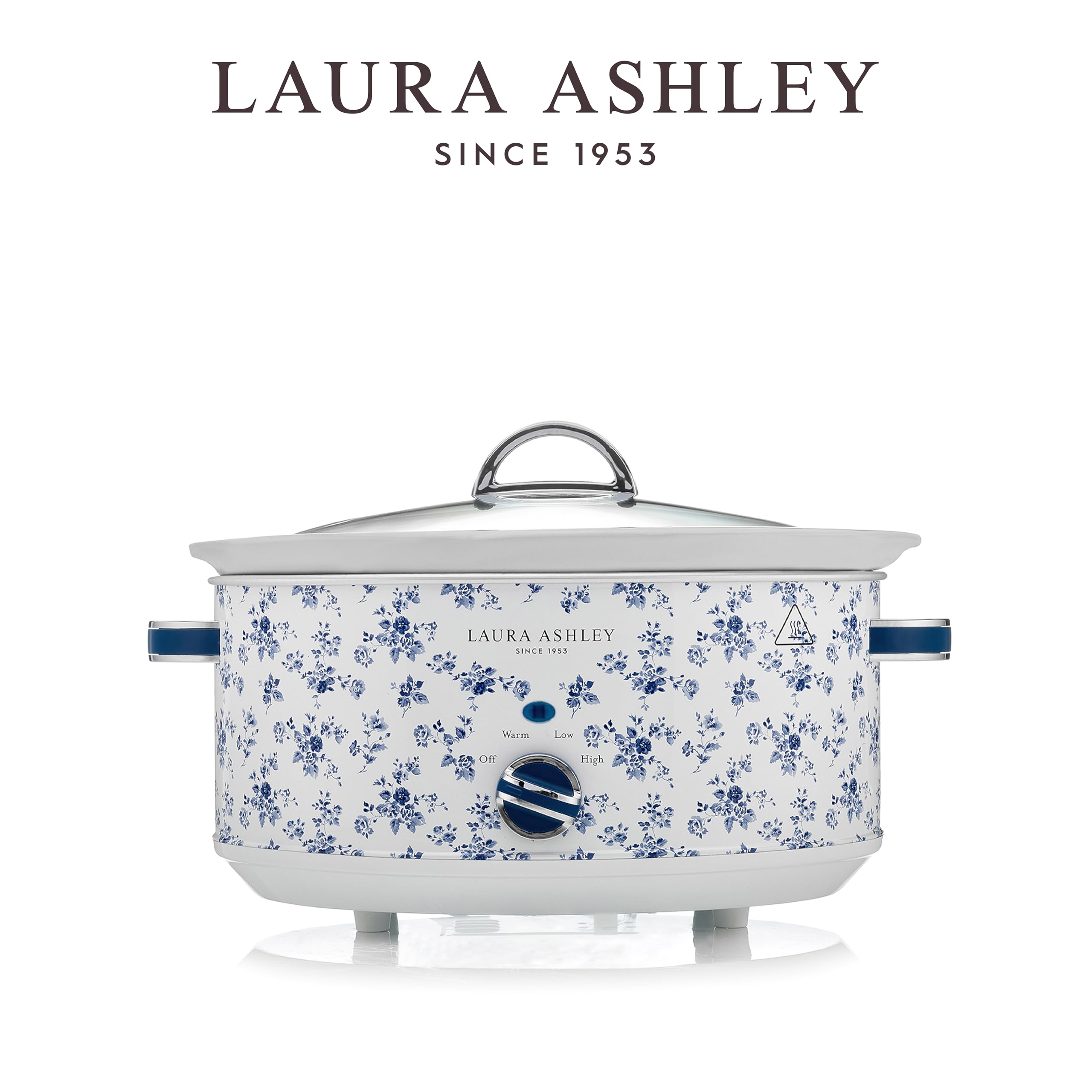 Laura Ashley Mijoteuse Electrique 6,5 Litres avec Imprimé China Rose par VQ - Slow Cooker pour 8 à 10 Personnes, Économique en Énergie, avec 3 Réglages de Température et un Couvercle en Verre Trempé