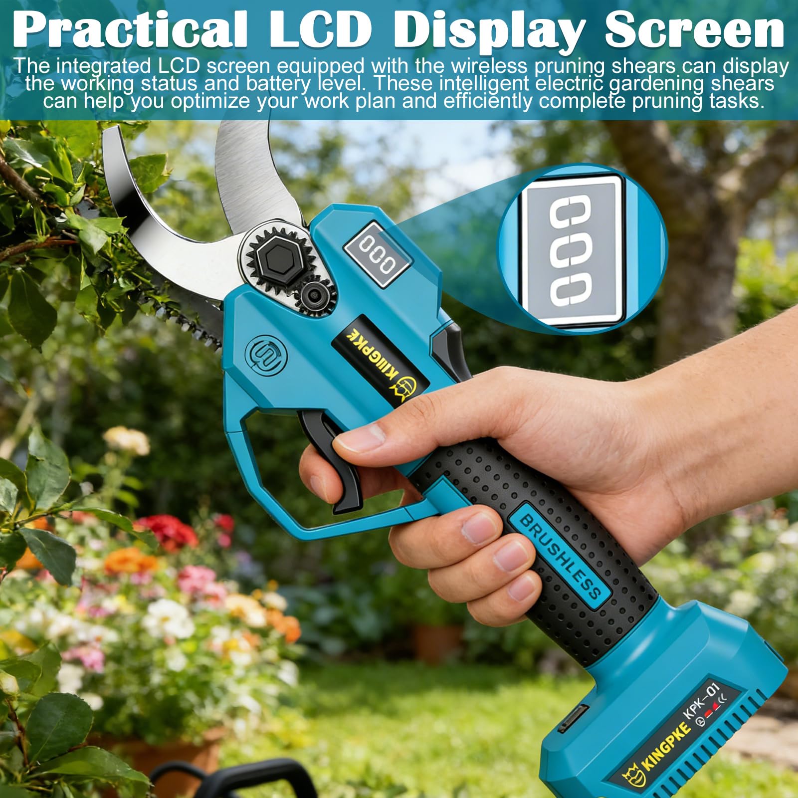 Coupe-branches sans fil professionnel compatible avec Makita 18 V 25 mm Sécateur électrique avec écran LCD pour élaguer les arbres et les arbres fruitiers (sans batterie)