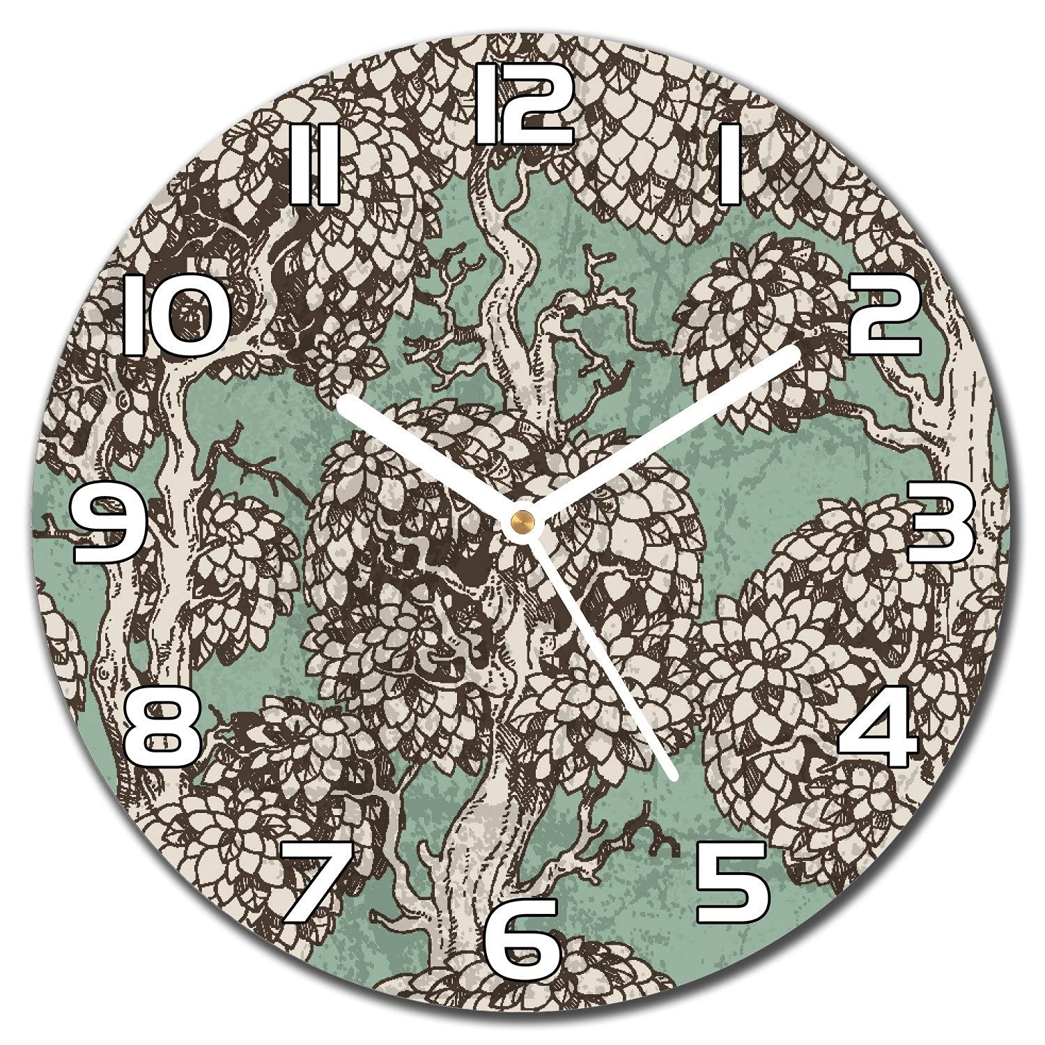 Horloge en Verre 30 cm Arbres Enchantés Forêt Bois Silencieuse