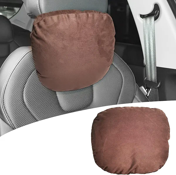 VKGUG 1 Pack Universal Car Headrest & Neck Support Pillow Soft Auto Seat Headrest Neck Rest Cushion for Driving with Adjustable Strap, Memory Cotton and Removable Cover, Ergonomic Design Brown
