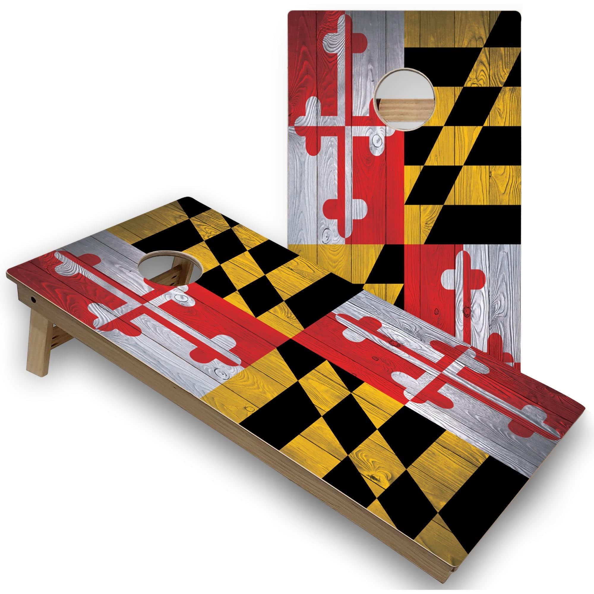 Maryland Flag Corn Hole Boards - Regulation Size 2x4 - Includes Boards, (8) Corn Filled Bags and (1) Carrying Case