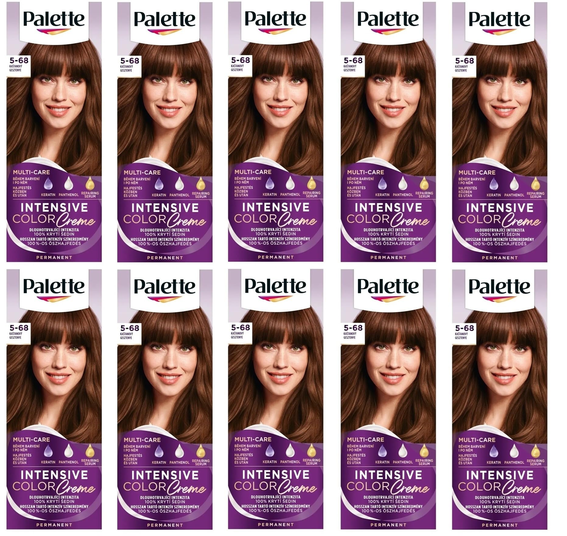(Pack de 10) Palette Intensive Color Cream 5-68 (R4) Color de pelo de castaño – Caja completa – con hoja de instrucciones en inglés