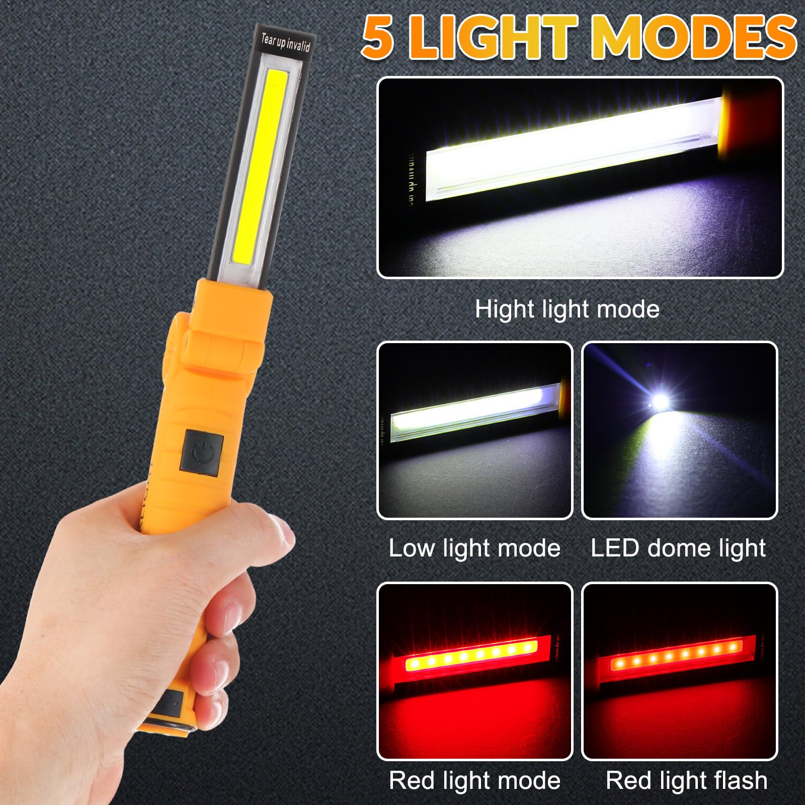 Mudder 6 linternas LED de trabajo con base magnética, recargables, portátiles, amarillas
