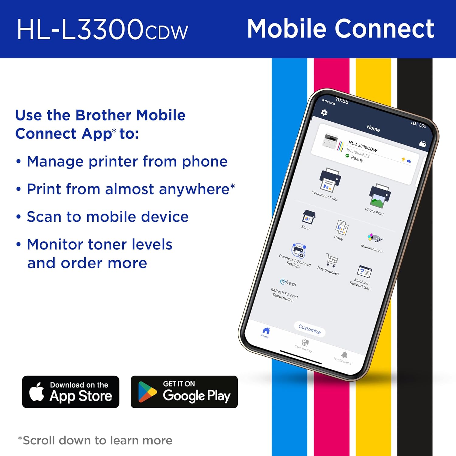 Brother HL-L3300CDW Wireless Digital Color Multi-Function Laser Printer, Copy & Scan, Duplex, Mobile | Includes 2 Month Refresh Subscription Trial ¹ Amazon Dash Replenishment Ready (Renewed Premium)