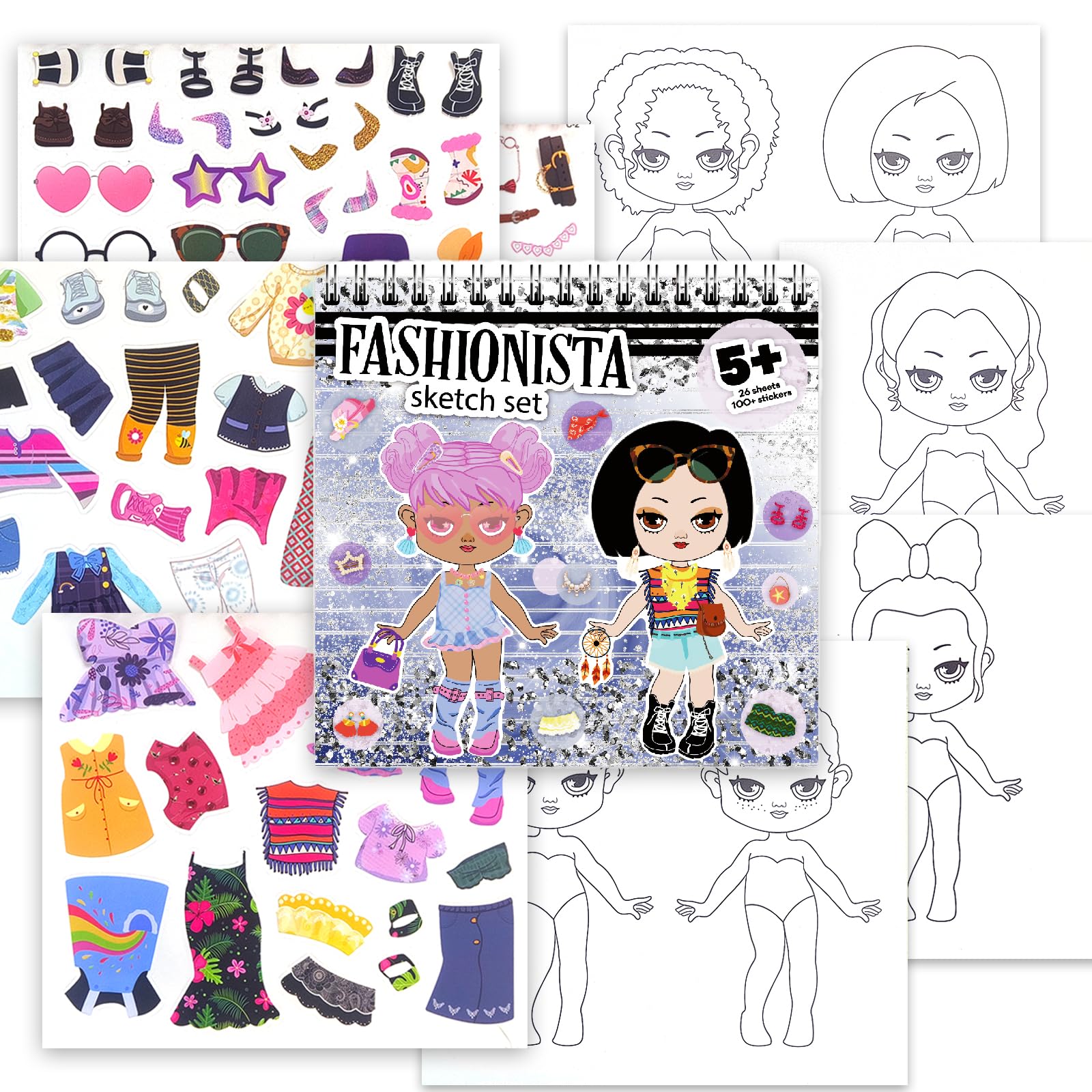 Ychsring Dress Up Games Activity Sticker Book - PET Fashion Clothes Stickers, Coloring Stencil & Reusable Doll Sticker Book Set for Kids, Girls