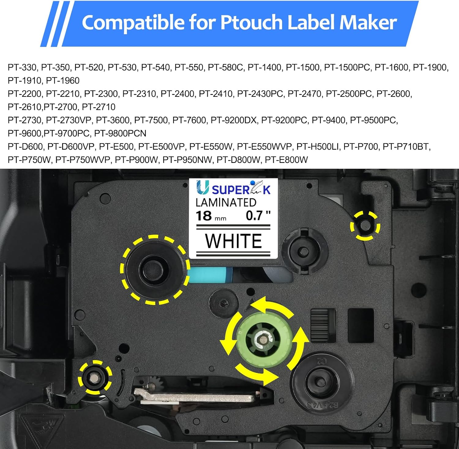 USUPERINK 6PK 18mm 0.7'' Laminated White Tape Compatible for Brother P-Touch Label Maker Tape TZe-241 TZe TZ Label Tape TZ-241 TZe241 TZ241 Black on White for PT-D400 D410 D600 D610BT D460BT
