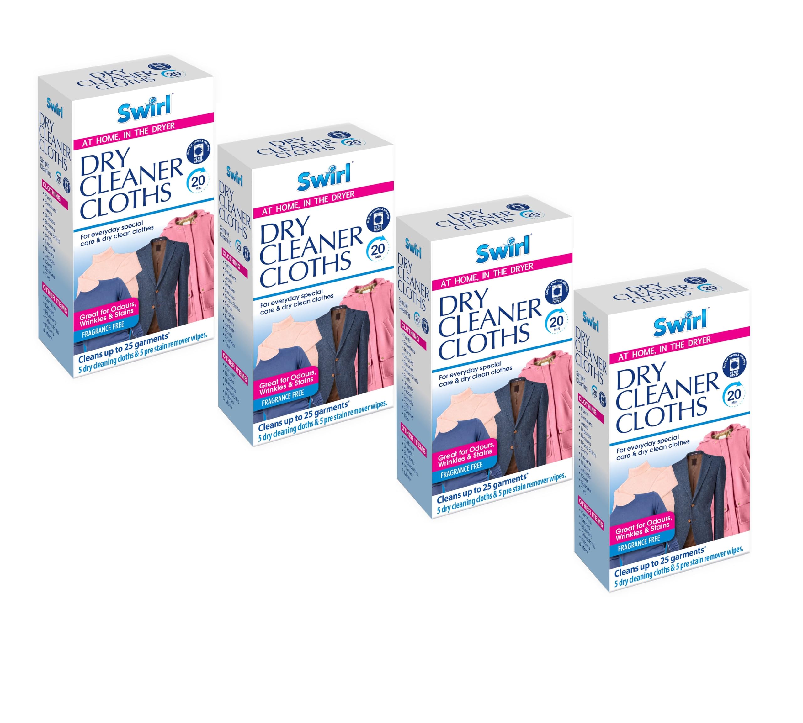 4 x Boxes Of Dry Cleaner Tumble Dryer Sheets & Stain Remover Wipes Fragrance Free Cloths