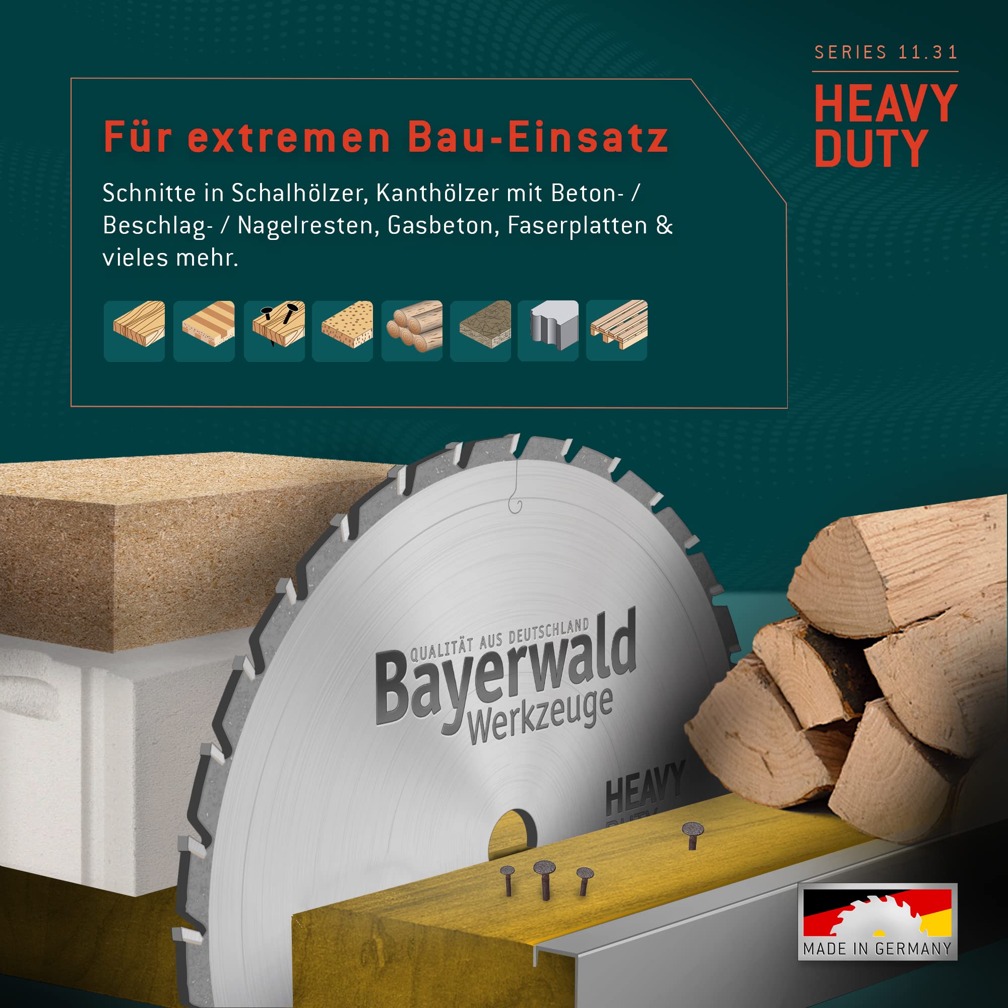 Bayerwald - Lama per sega circolare in metallo duro, diametro 450 mm x 4,2 mm x 30 mm, dentatura piatta con smusso (32 denti)