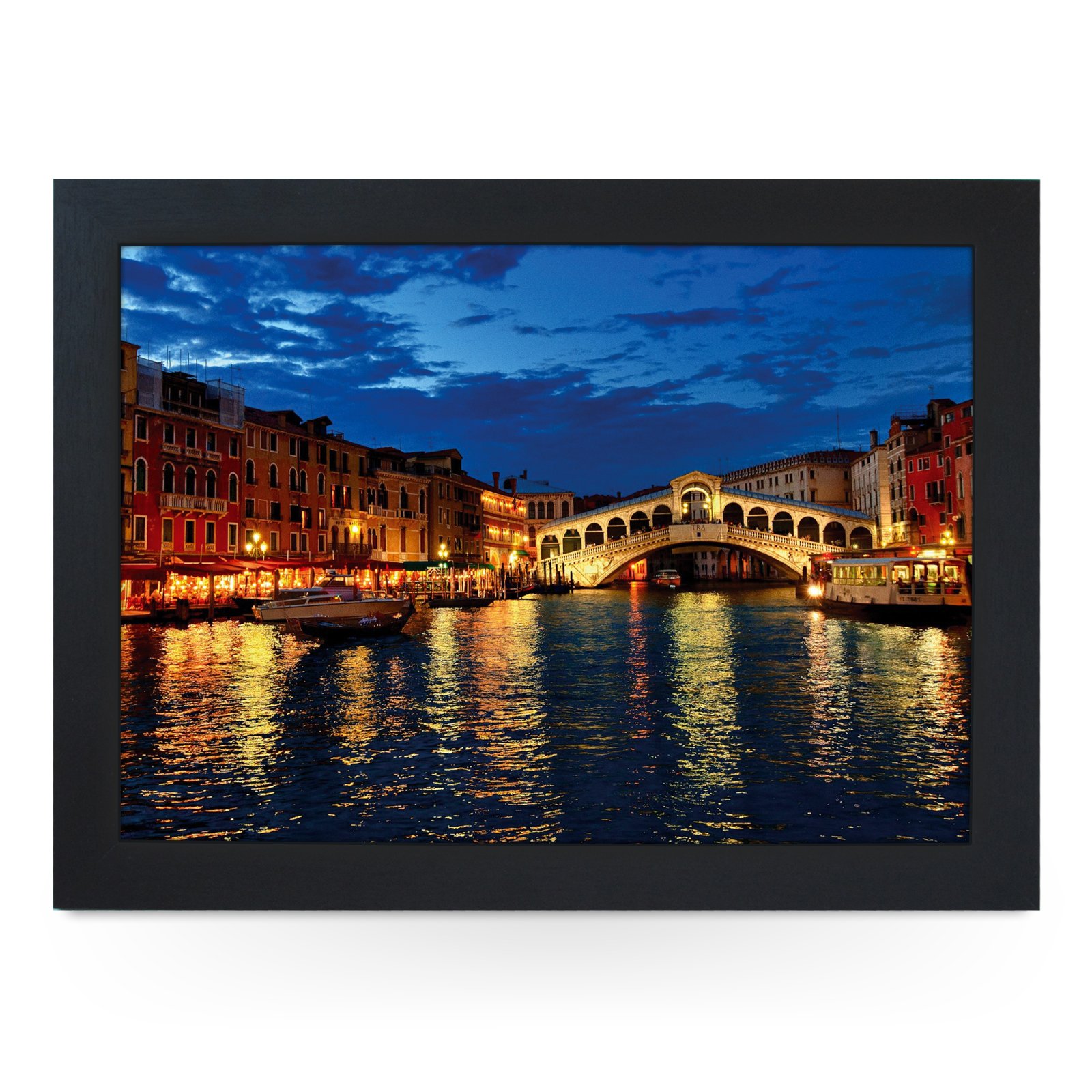 Portable Lap Desk Tray (Venice Rialto Bridge) Handmade Wooden Frame, Beanbag Cushioned Bottom | Computers, Laptops, Meals, Food | L0071 Black