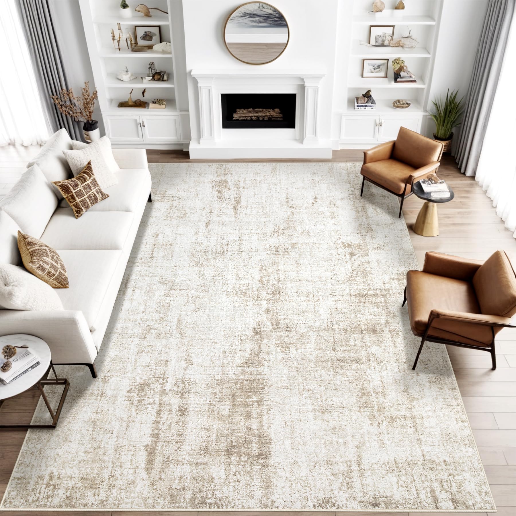 8x10 Area Rug for Living Room: Washable Abstract Soft Rugs Non Slip Modern Stain Resistant Low Pile Carpet for Dining Room Bedroom Nursery Office (Beige, 8'x10')