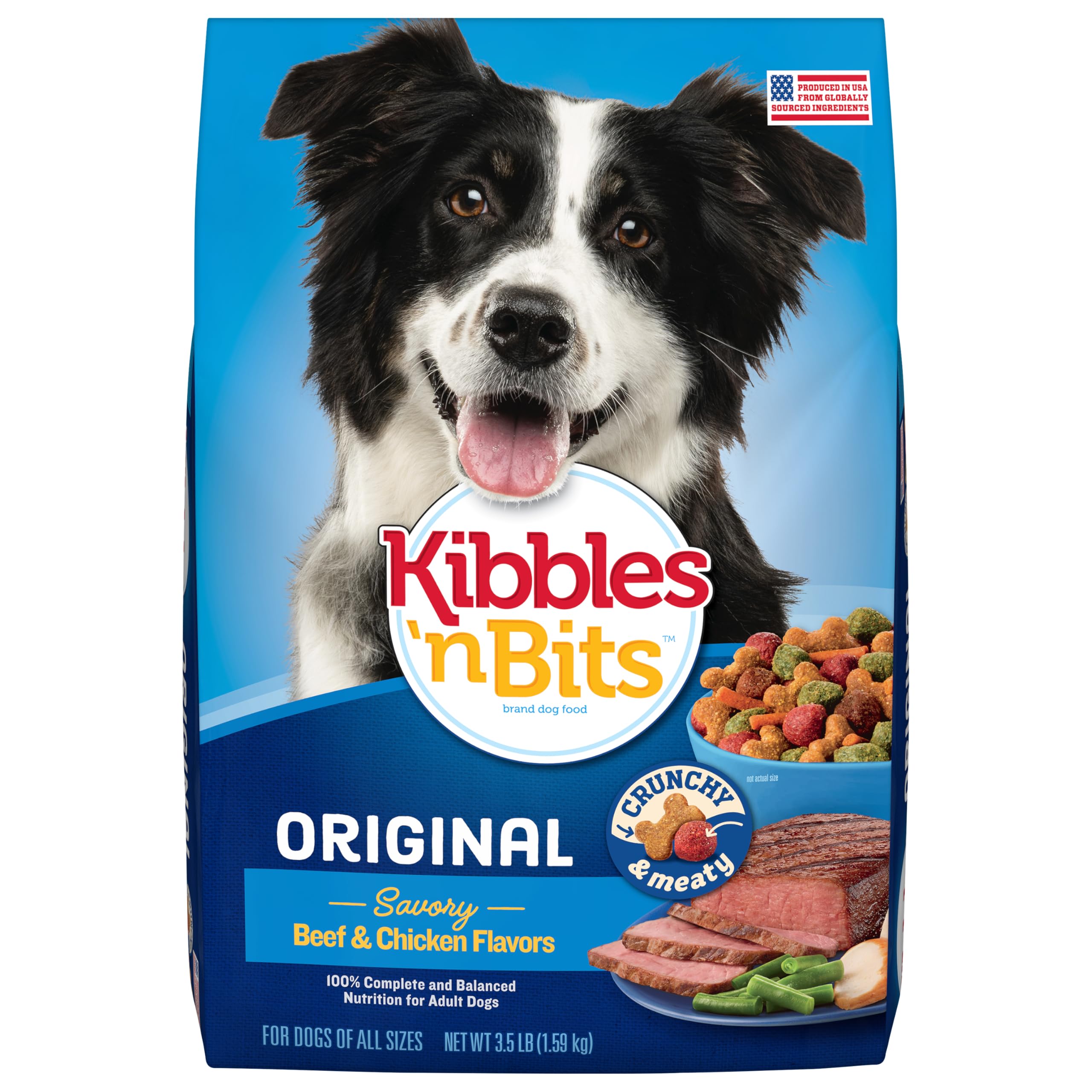 Kibbles 'n Bits Original Dry Dog Food, Savory Beef & Chicken Flavors for Adult Dogs, 3.5 lb. Bag