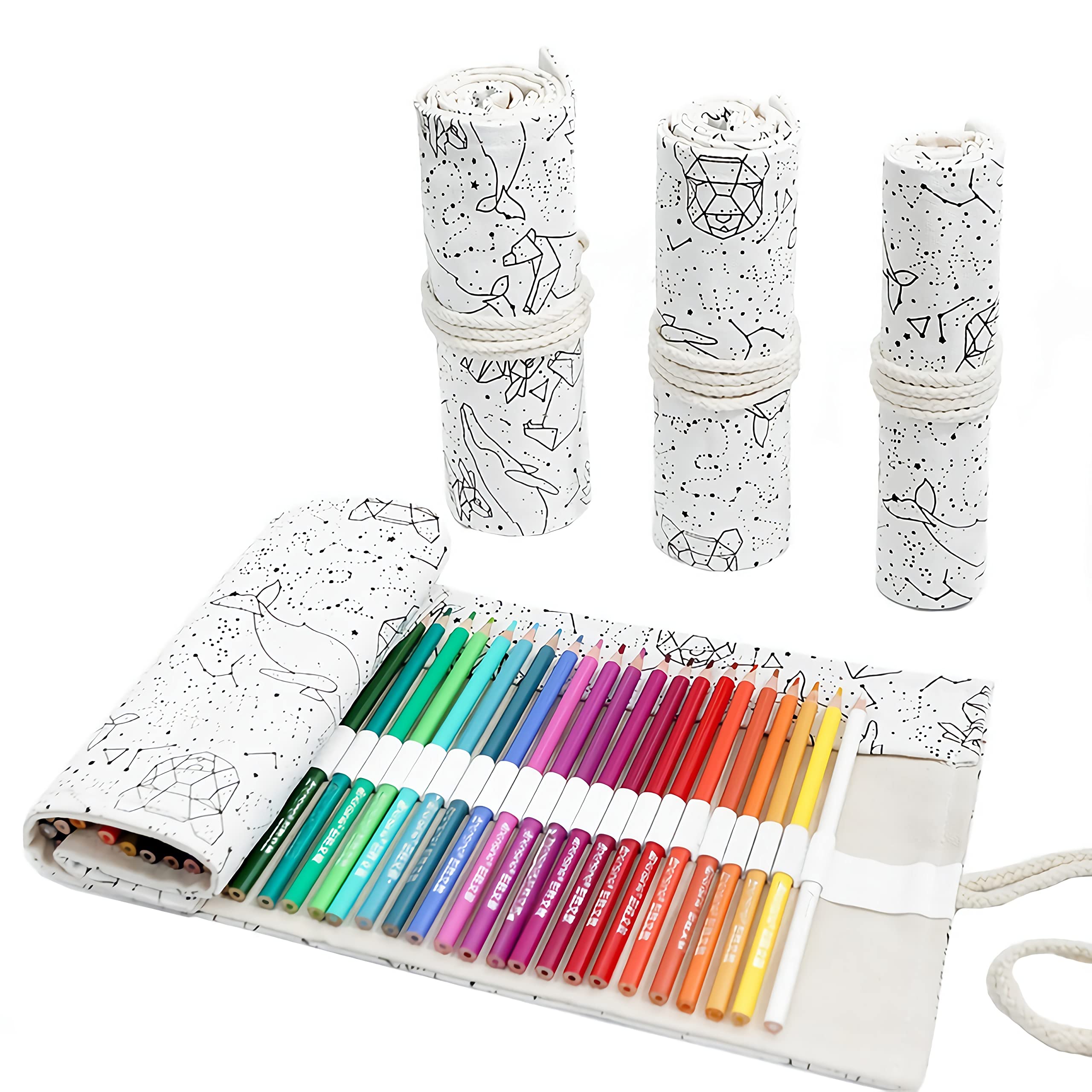 ZoomersPencil and Brush Case with 48 Holes. Canvas Roll for Colored Pencils and Brushes, Washable Pencil Roll Wrap for Artists, Painters, Students. Cosmo