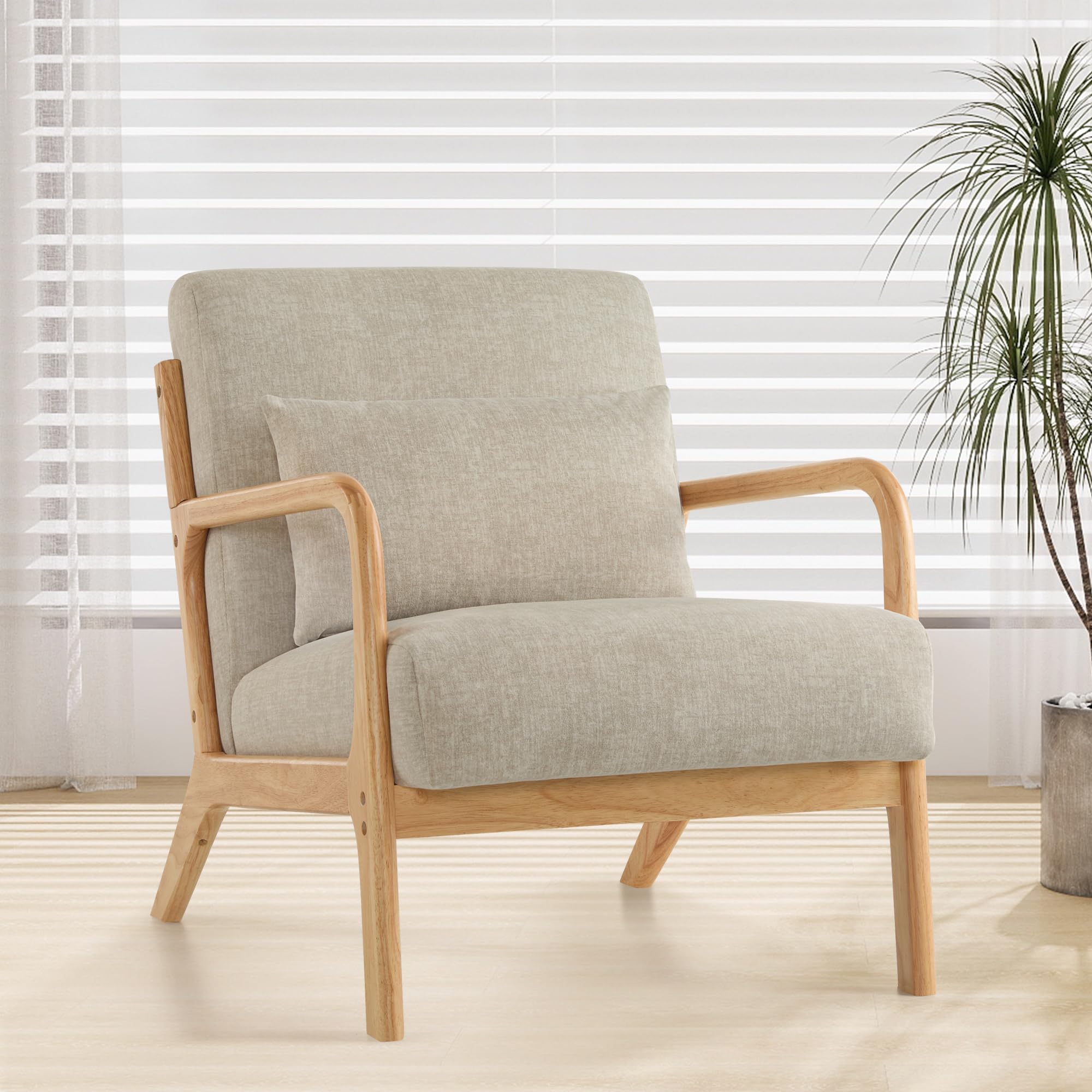 XH.Easy Go Modern Accent Chair with Pillow, Comfy Armchair with Wood Frame,Upholstered Mid-Century Reading Lounge Arm Chair for Living Room,Lightgrey — image 1