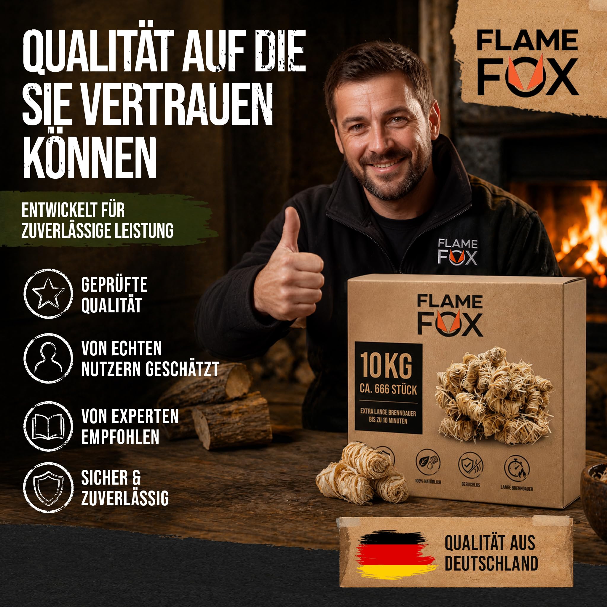 Anzündwolle XXL 10kg aus Öko-Holzwolle & Wachs I Kaminanzünder & Grillanzünder für Kamin, Ofen & Feuerschale I Natürlich, zuverlässig, Lange Brenndauer - 3kg, 5kg oder 10kg Karton