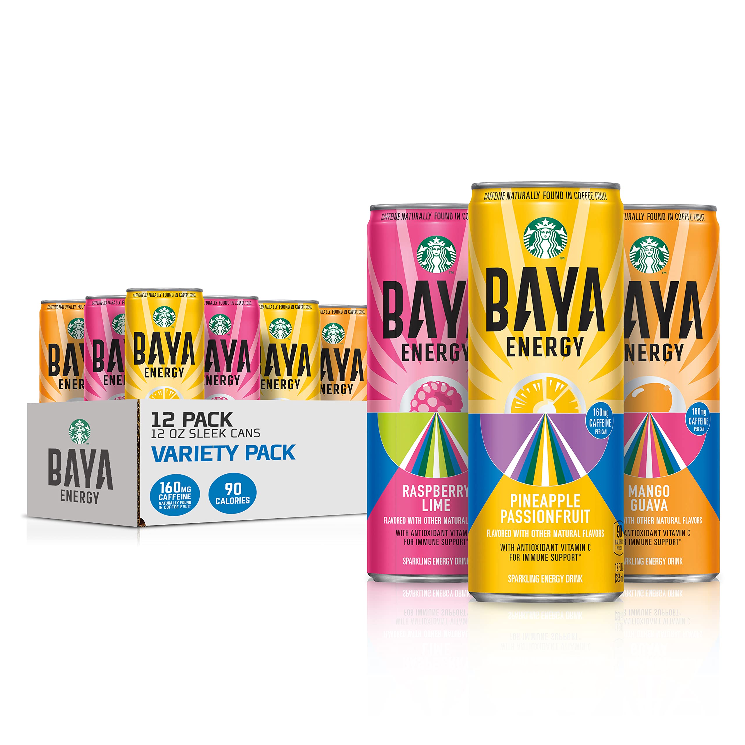 Starbucks RTD Energy Drink, BAYA, 3 Flavor Variety Pack, 200mg Caffeine naturally found in coffeeber