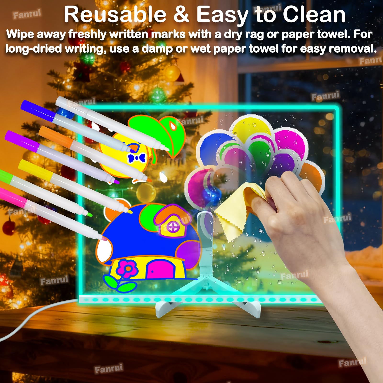 Fanrui LED-beleuchtetes Whiteboard, 40 x 30 cm, Fernbedienung, 7 Farbwechsel, Timer und Dimmer, trocken abwischbares Zeichenbrett für Kinder, leuchtender Memo-Planer für Büro, Schule, Zuhause