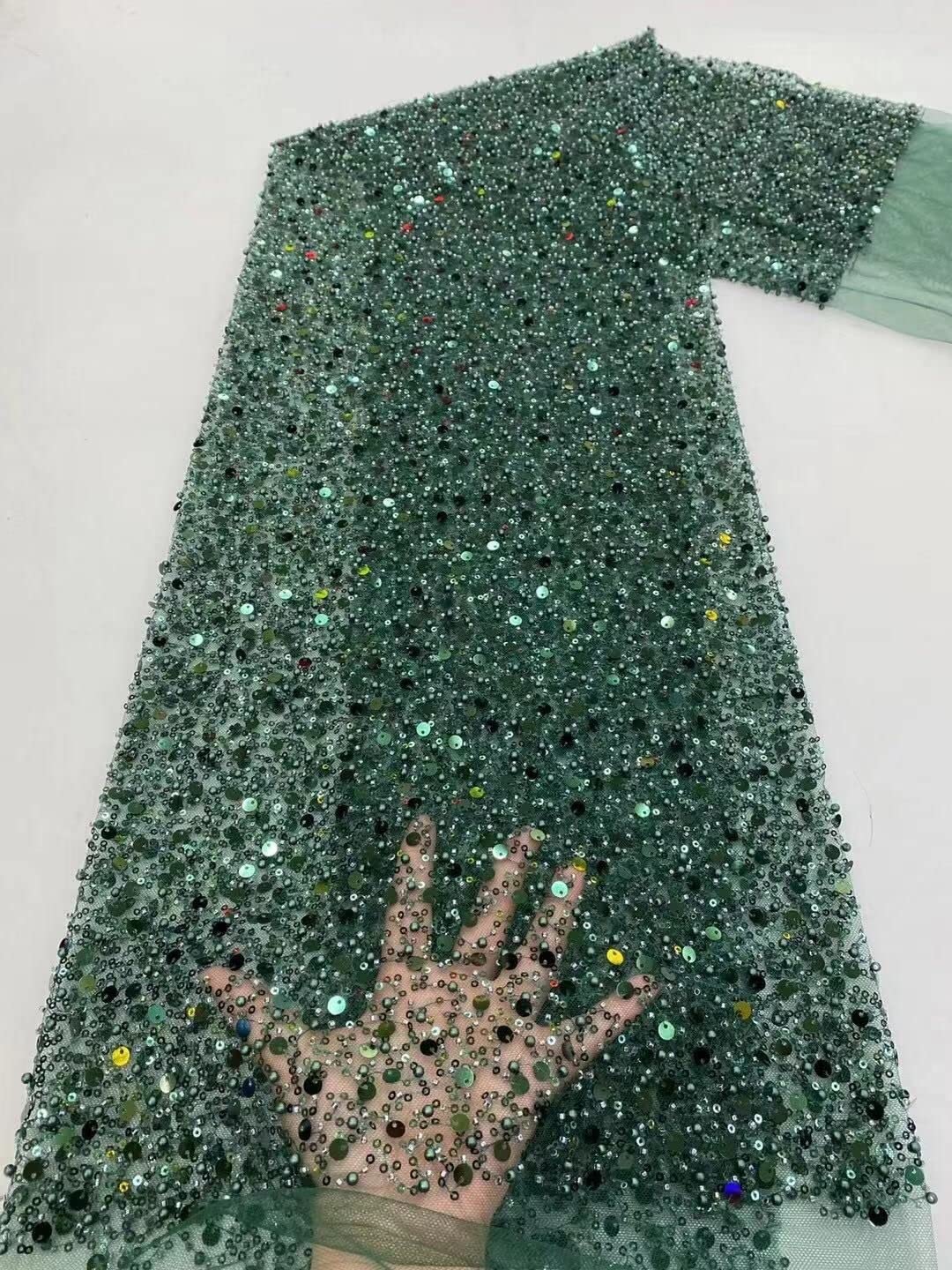 DUnLap Nastro di Pizzo Tessuto di Pizzo di Paillettes Argento Pesante con Paillettes for Perline for Abito da Sposa Abito da Sera di Lusso in Pizzo Francese Bordo in Pizzo