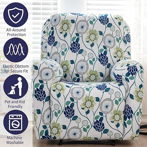 Miniatura 28 de Funda reclinable, elástica, suave, antideslizante, para silla reclinable, 4 piezas, protector de muebles para sillón reclinable con bolsillo