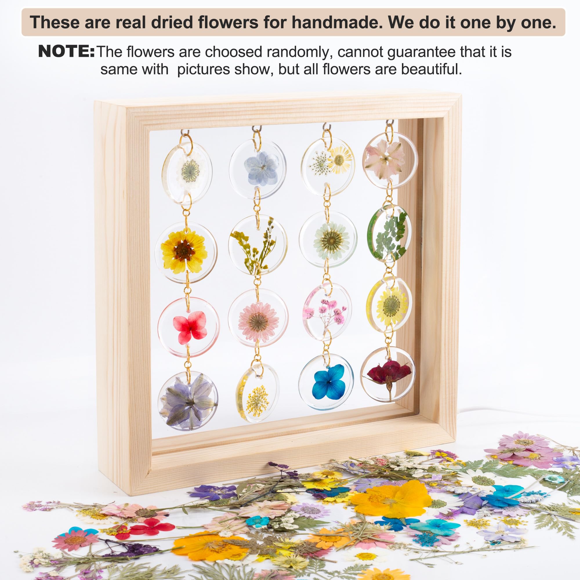 Lámpara LED de escritorio hecha a mano, 3 vías regulables, bonita lámpara de noche de flores prensadas con marco de madera para escritorio, mesa, dormitorio, sala de estar, oficina, bonita 3