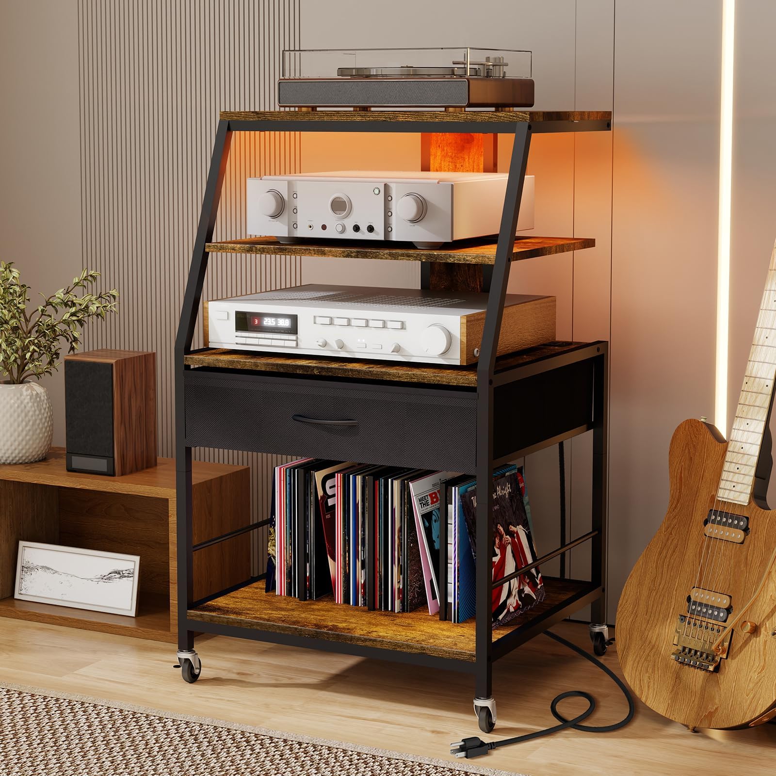 Amazon.com: ELECWISH Record Player Stand with Vinyl Storage, 4-Tier AV ...