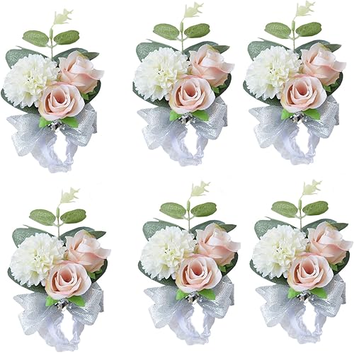 Miniatura 4 de MOJUN Ramillete de flores para boda, para novia, para dama de honor, para planificar, para boda, ramillete de mano, paquete de 4