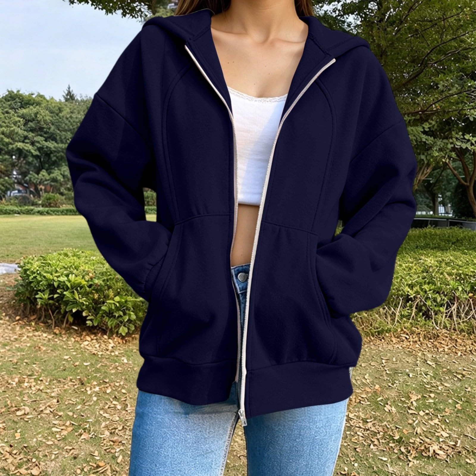 Felpa da donna senza cappuccio Pullover da donna con zip e top | Giacca Donna Lunga Leggero Abbigliamento Primavera Autunno Giacche Zip Chic Lavoro Ufficio Viaggi Serata Città Esterna