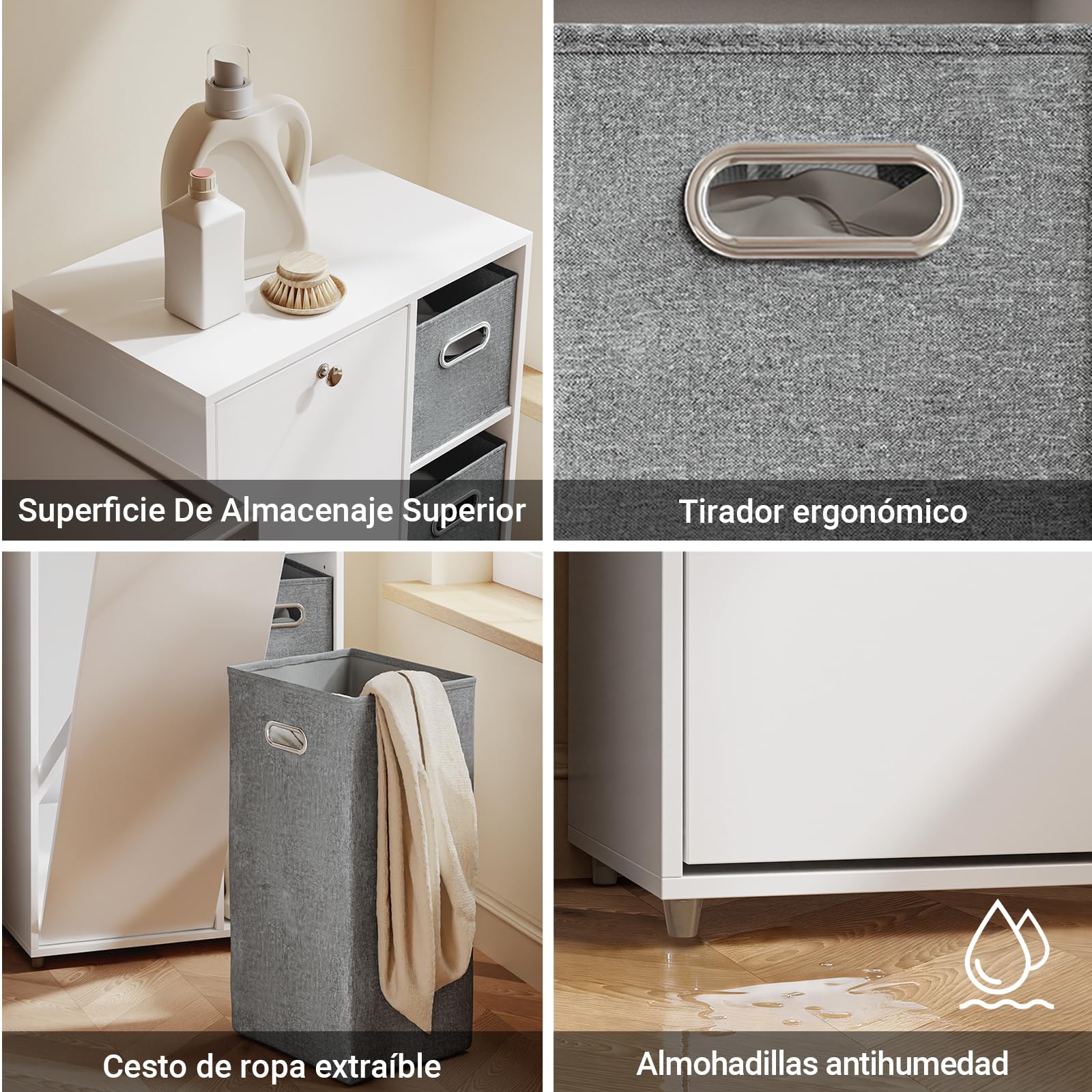 SoBuy Mueble Baño con Cesto Ropa Sucia 50x30x105 cm | Armario Baño Estrecho con 2 Cajones de Tela Mueble Ropa Sucia Ahorro de Espacio Armario Almacenaje Blanco BZR218-W