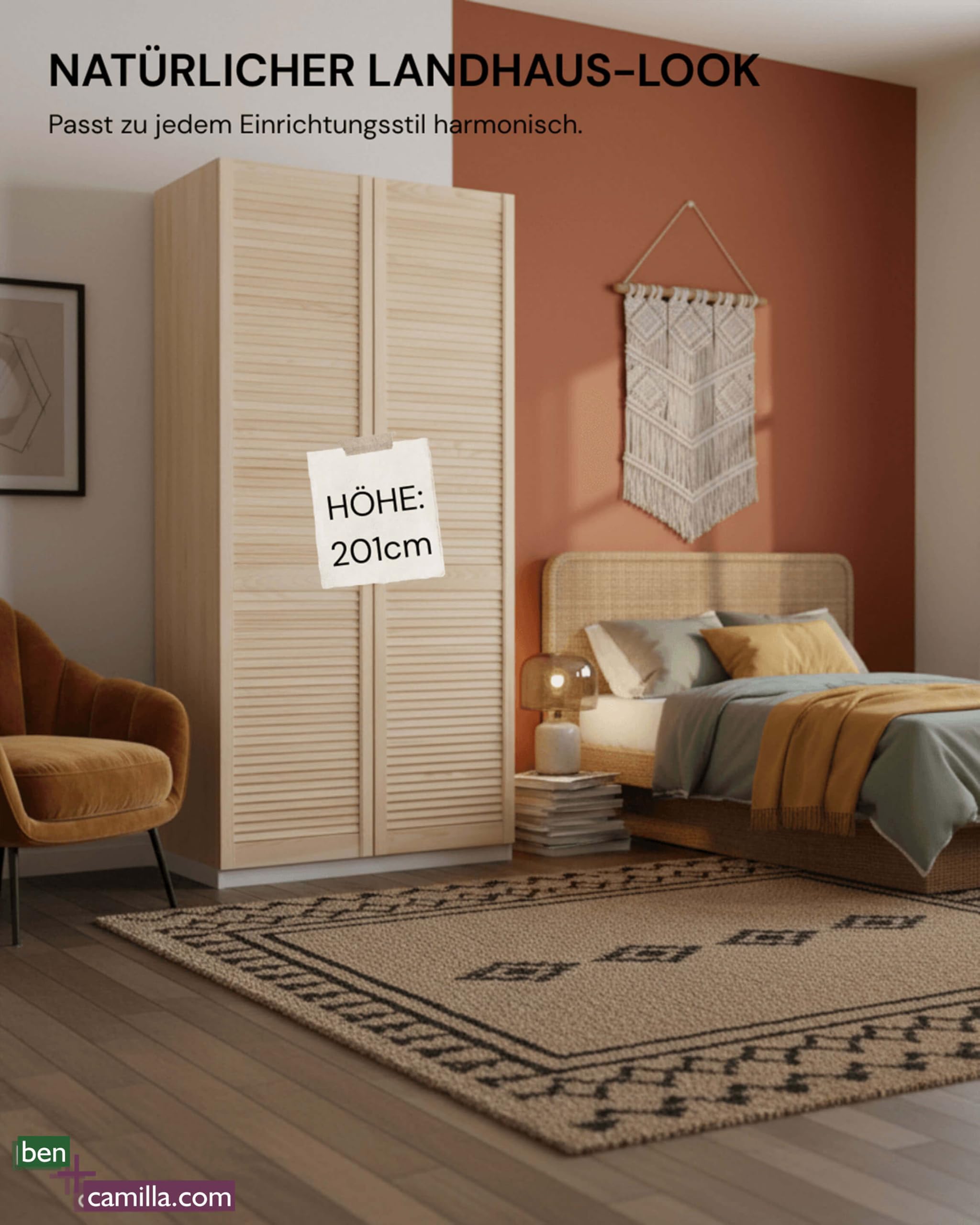 Lamellentüren Set passend zu IKEA Pax Kleiderschrank 201 cm Höhe | 2 STK. / Paar Schranktüren EINBAU FERTIG | Hochwertiges Massivholz unbehandelt