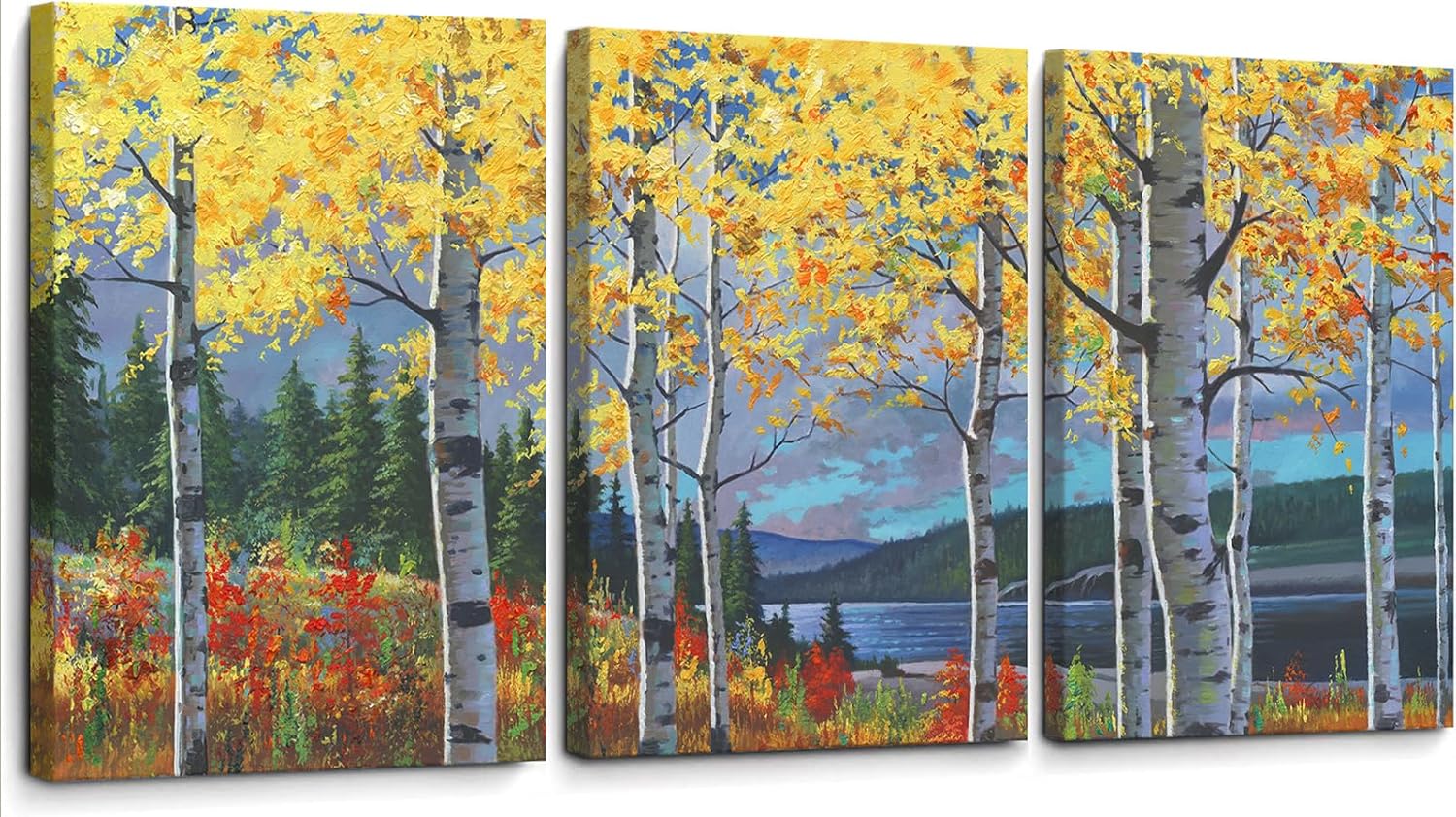 Canvas Art Wall Decor,Colorful Autumn Birch Forest,12" x 16