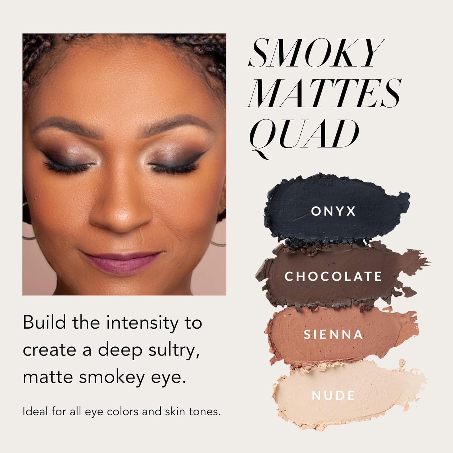 Xtreme Lashes GlideShadow Long Lasting Eyeshadow Stick Smoky Mattes Quad Set, Onyx, Chocolate, Sienna, Nude, Lightweight Cream to Powder Makeup, No Fallout, Lash Extension Safe