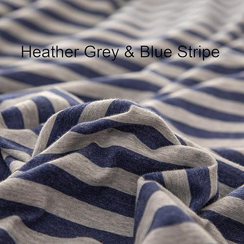 Miniatura 3 de PURE ERA Juego de funda de edredón de punto de jersey, 100% algodón de camiseta jaspeado, súper suave, cómodo, diseño clásico a rayas, con cierre de