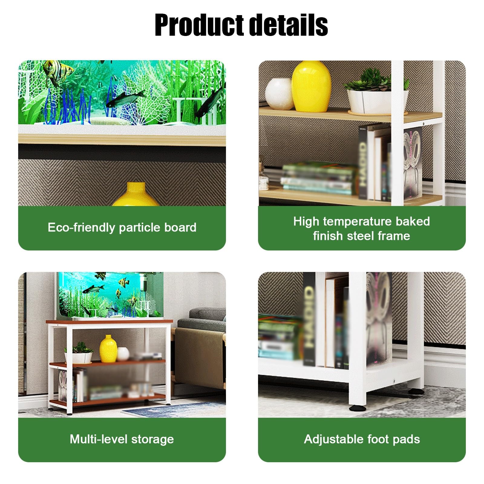 Acquario con Mobile, Supporto in Legno per Acquario | Legno Massello di Gomma, Piedini Protettivi Antiscivolo, Portata di 250 kg(White A,80x40x70cm/31x12x28in)