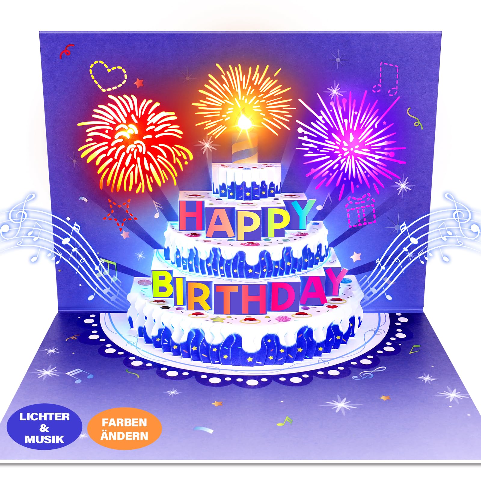 FITMITE Pop-up Geburtstagskarte 3D Geburtstagskarten mit Musik und Licht Happy Birthday Karte Geburtstagsgeschenke für Frauen Männer Freundin(Blau-Violett)