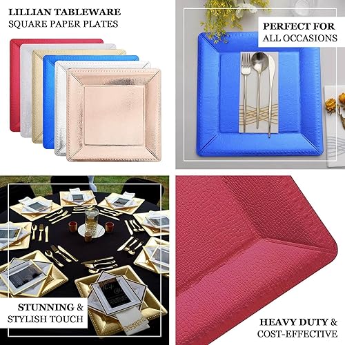 Miniatura 4 de Efavormart - Paquete de 10 bandejas cuadradas desechables con textura de oro rosa de 13 pulgadas, platos de carga de cartón, 1100 GSM