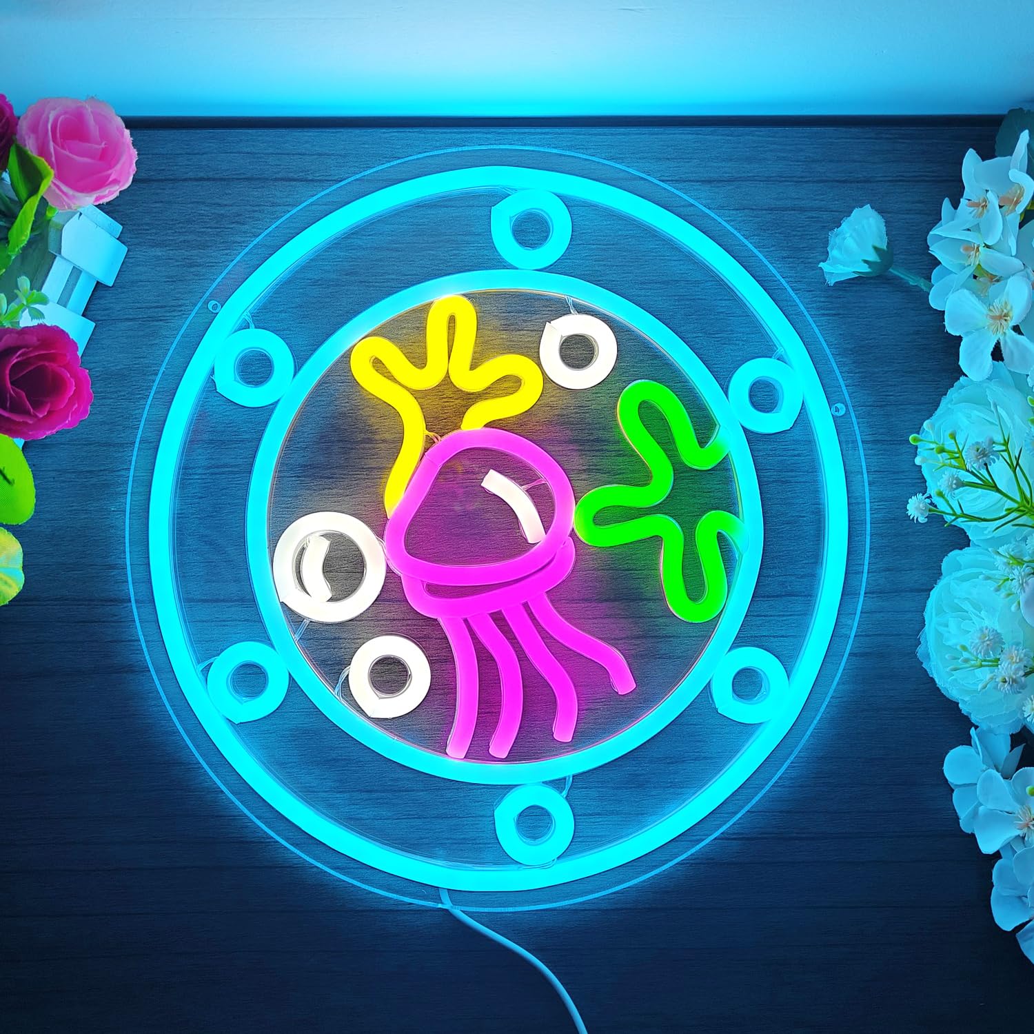 Ocean World Porthole Neon Sign Dimmable Led Under Sea Porthole Neon Light Sign Jellyfish Neon Room Sign Light Up Signs for Wall Decor Game Room Party Bedroom Decor Birthday Gift