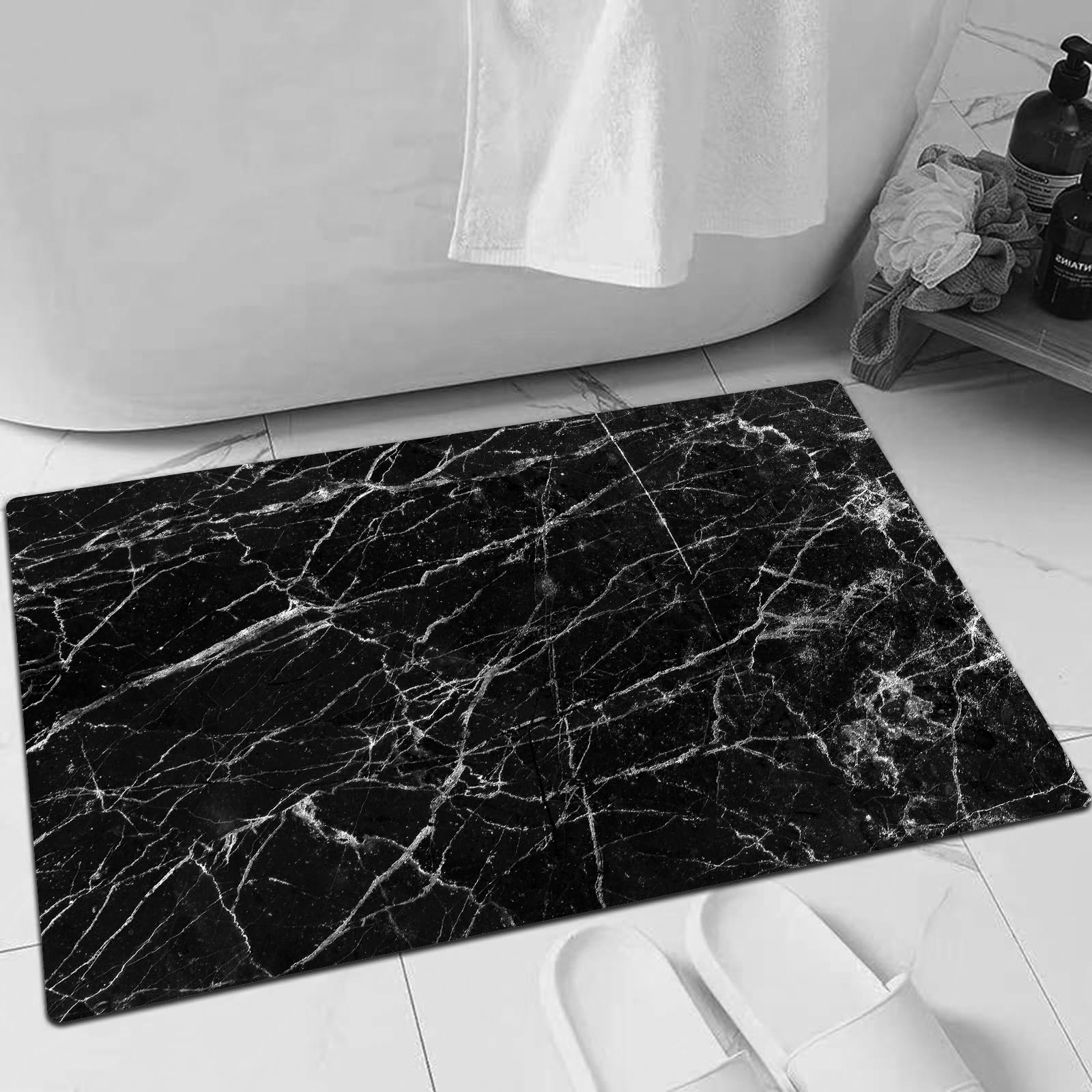 EMFSLA Bath Mat 24x35 in,Black marble decoration pattern,Non-Slip Bathroom Mat Machine-Washable,Ultra Soft and Water Absorbent Bath Rug for Bathroom