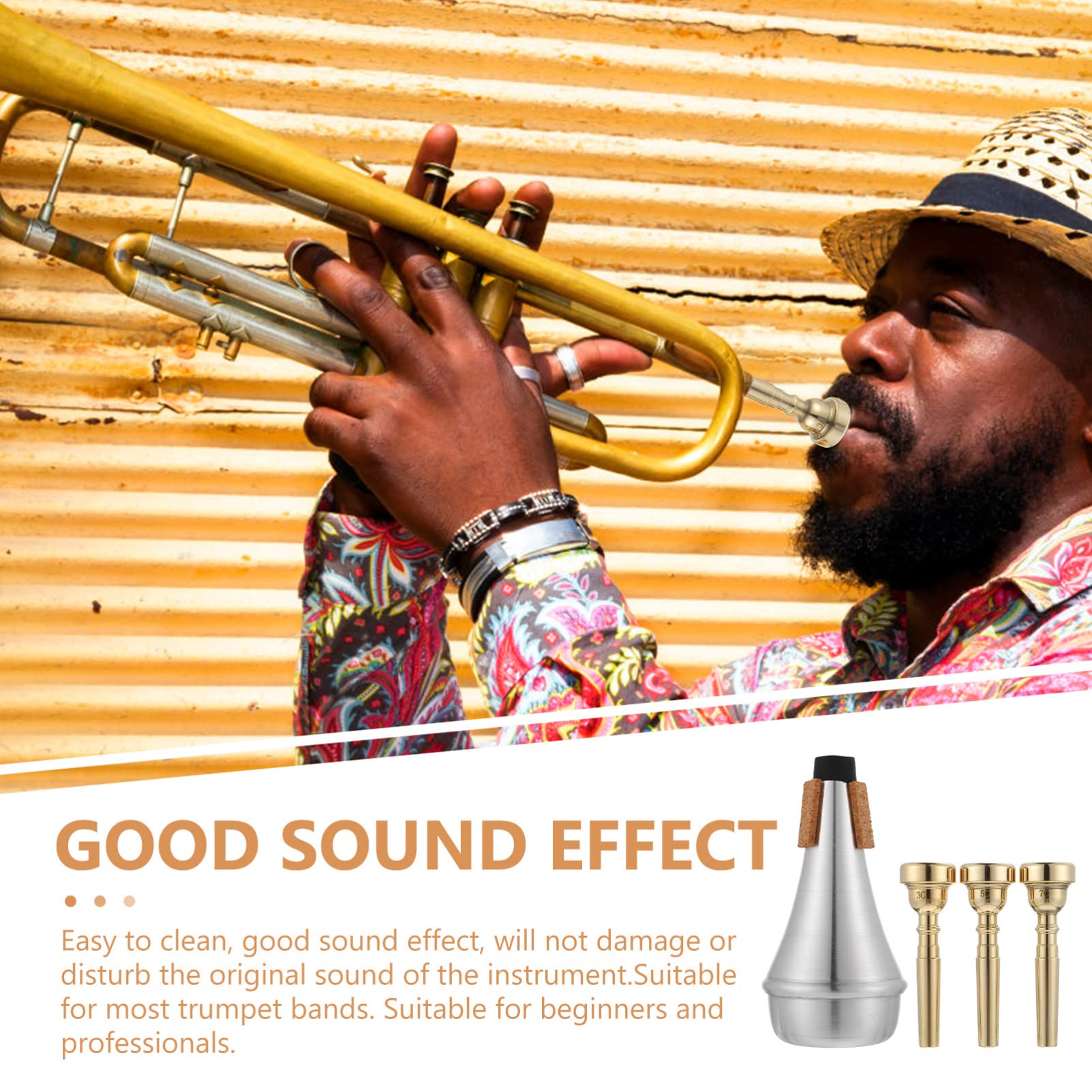 Yardwe 1Set Trumpet Mute Kit with Mouthpieces Durable Trumpet Replacement Parts for Musicians present for Beginners and Professionals