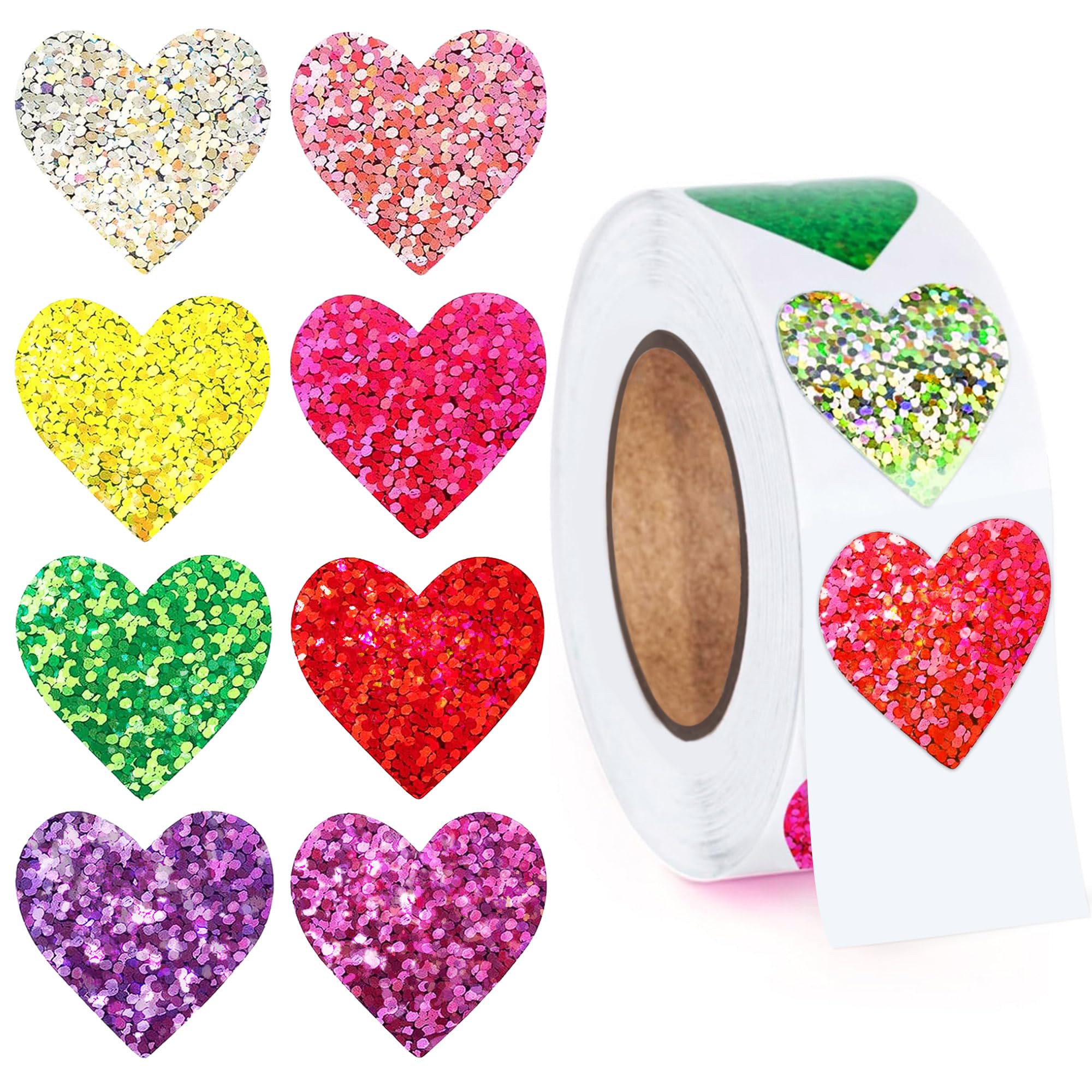 Generic Heart Stickers, 500Pcs 1 Inch Glitter Love Heart Stickers Self-Adhesive Sparkly Sticker for Valentine's Day Wedding Envelope Kid Reward Classroom Supplies