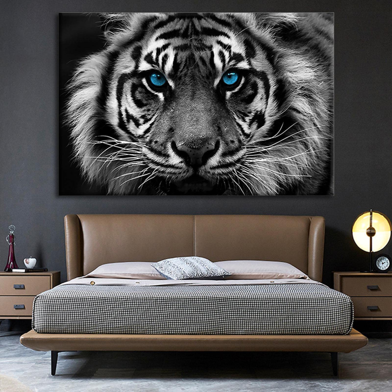 Kalormore Quadro Tigre 5 Pezzi – Stampe Su Tela Bianco E Nero Con Fiori Rossi – Set 60x81,3 Cm Per Soggiorno