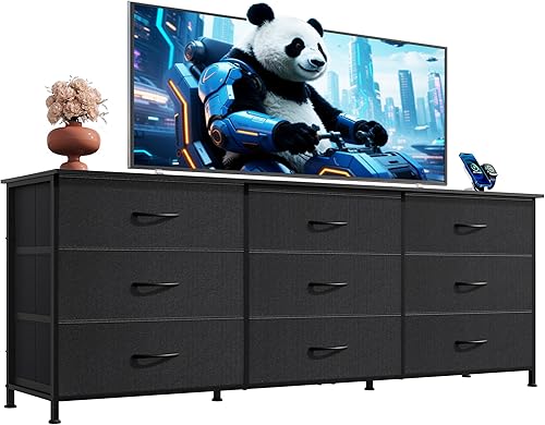 Miniatura 9 de WLIVE Cómoda de 63 pulgadas de ancho para dormitorio, soporte de TV para TV de 65, 70, 75 pulgadas, cómoda ancha con 9 cajones, centro