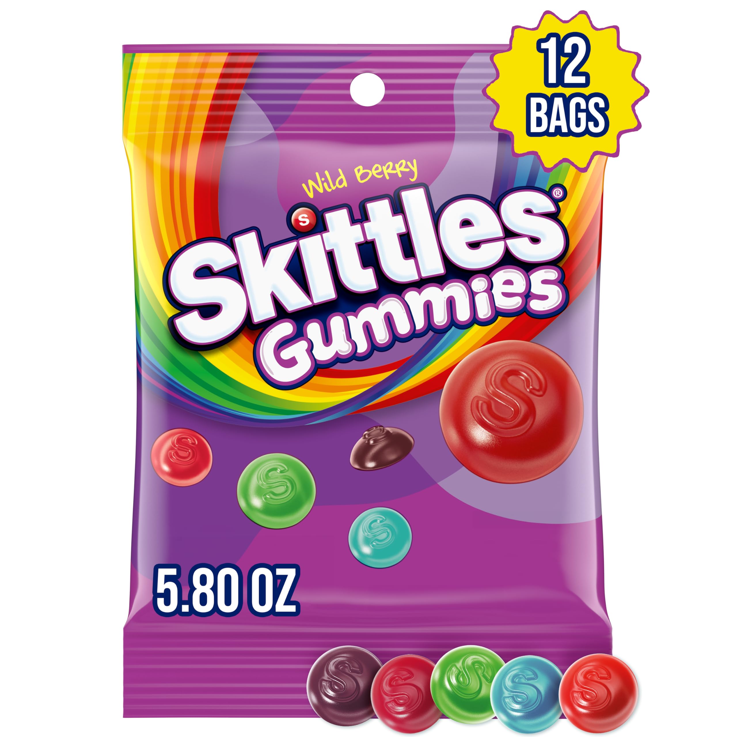 SKITTLES Wild Berry Gummy Candy, 5.8 oz Bag (Pack of 12)