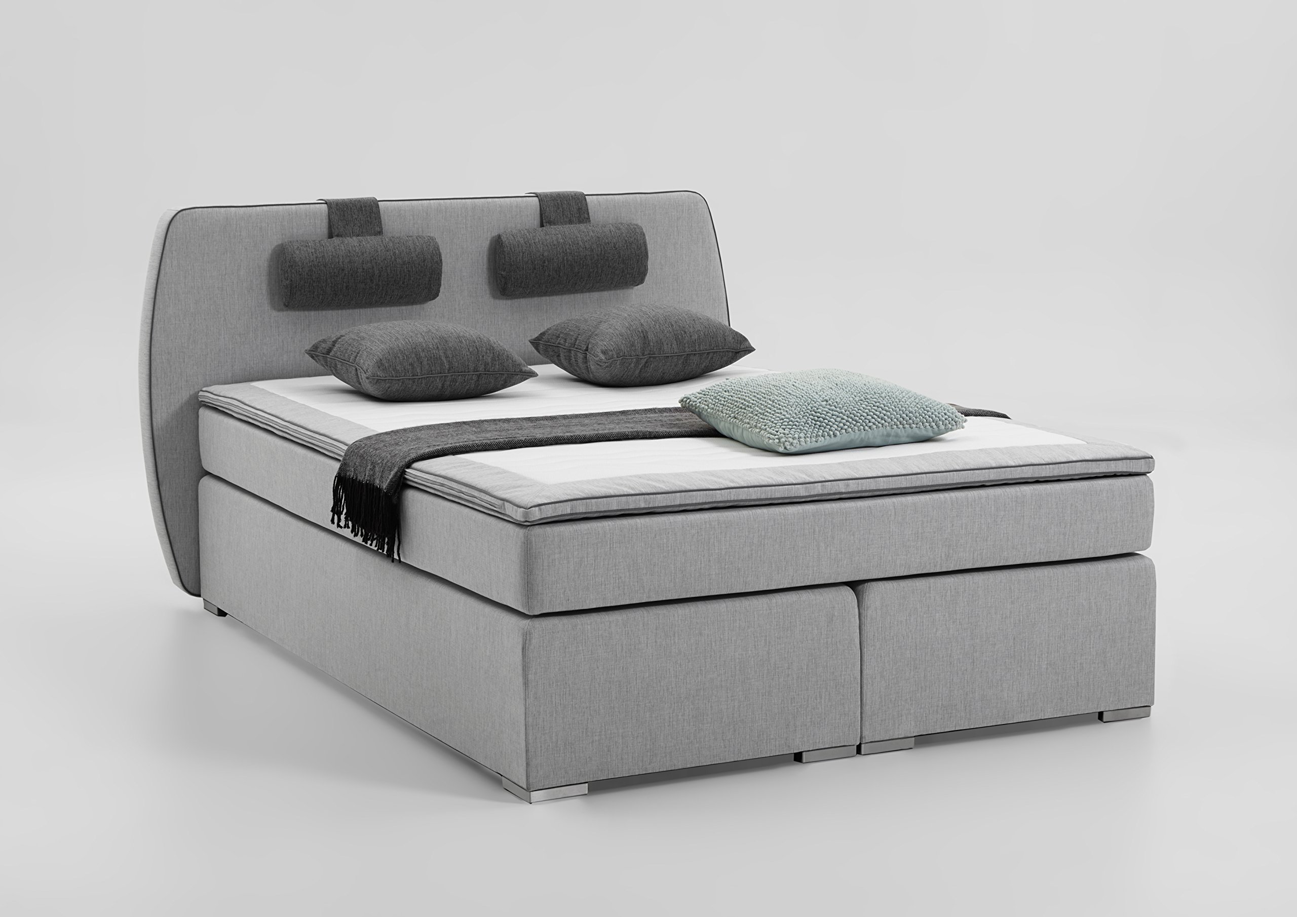 Atlantic Home Collection Letto con Contenitore, durezza Materasso H2, con coprimaterasso, con poggiatesta, Colore Grigio Chiaro, Grigio, 140 x 200 cm