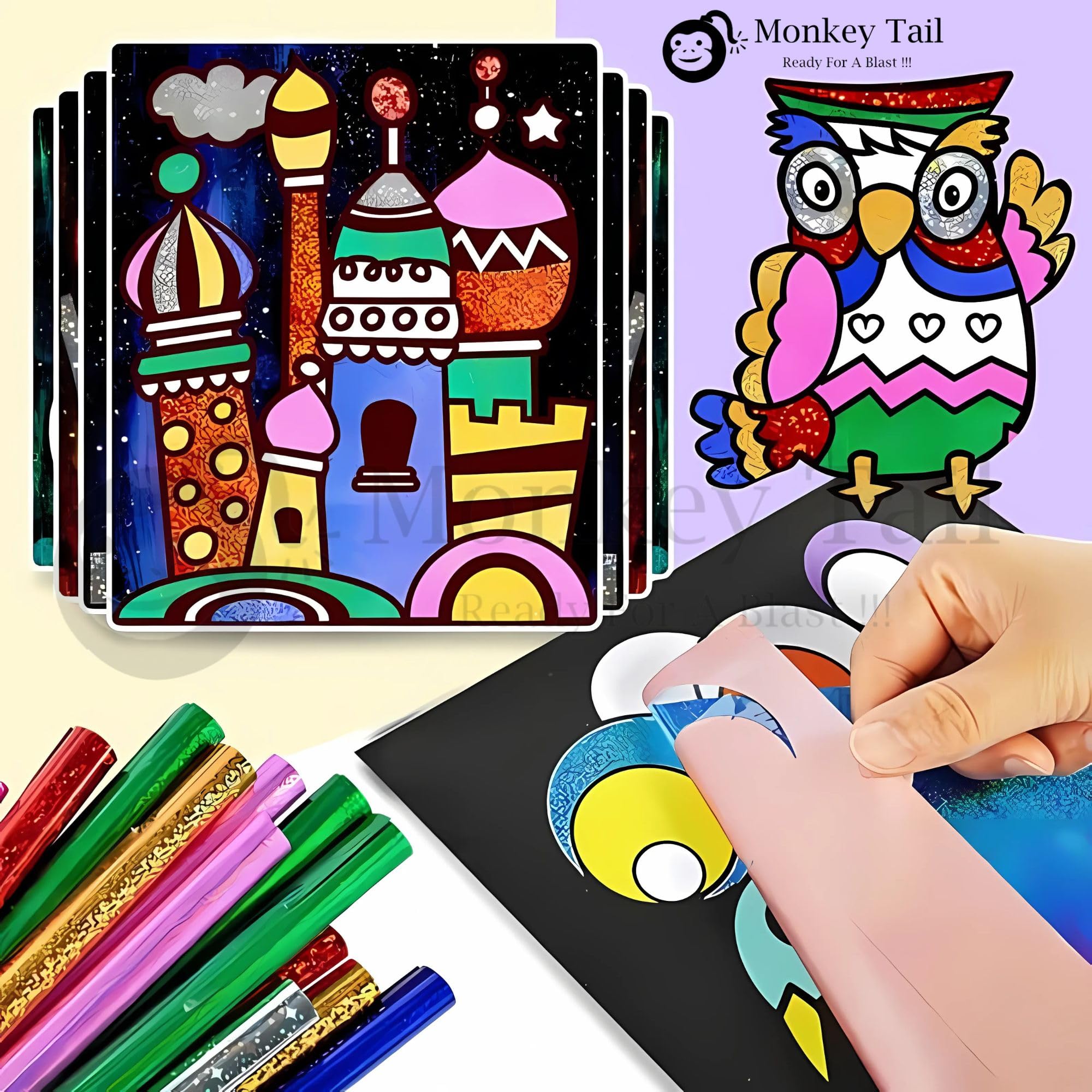 MONKEYTAIL Art & Craft Activity Sheets as Birthday Return Gifts | Pack of 10 | No Mess Fun Craft Activity Art Kits for Kids Creative Glitter Sheets for Toddlers & Children 2