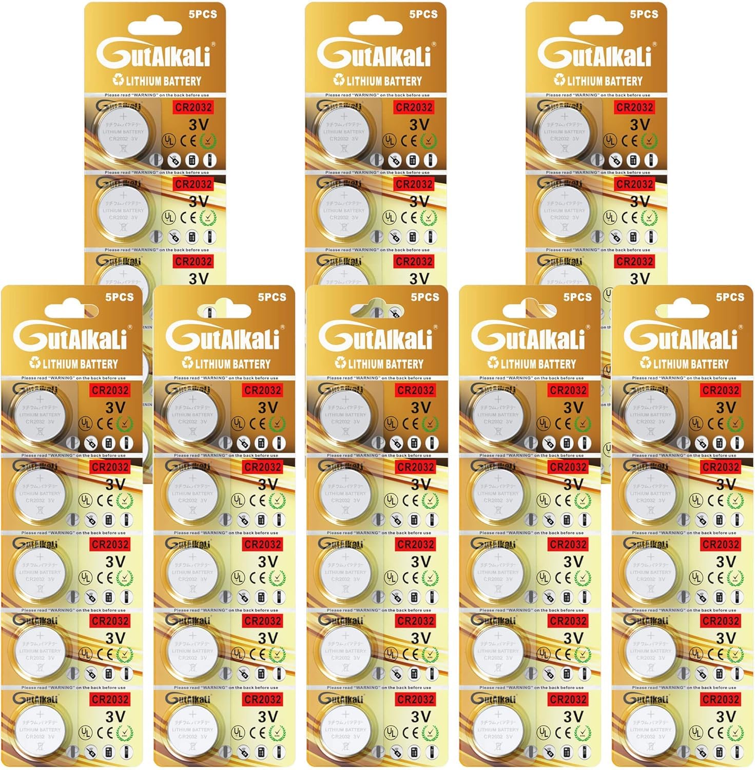GutAlkaLi CR2032 3V Batterien CR 2032 Knopfzelle 40 Stück Lithium Knopfzellen 3 Volt CR2032