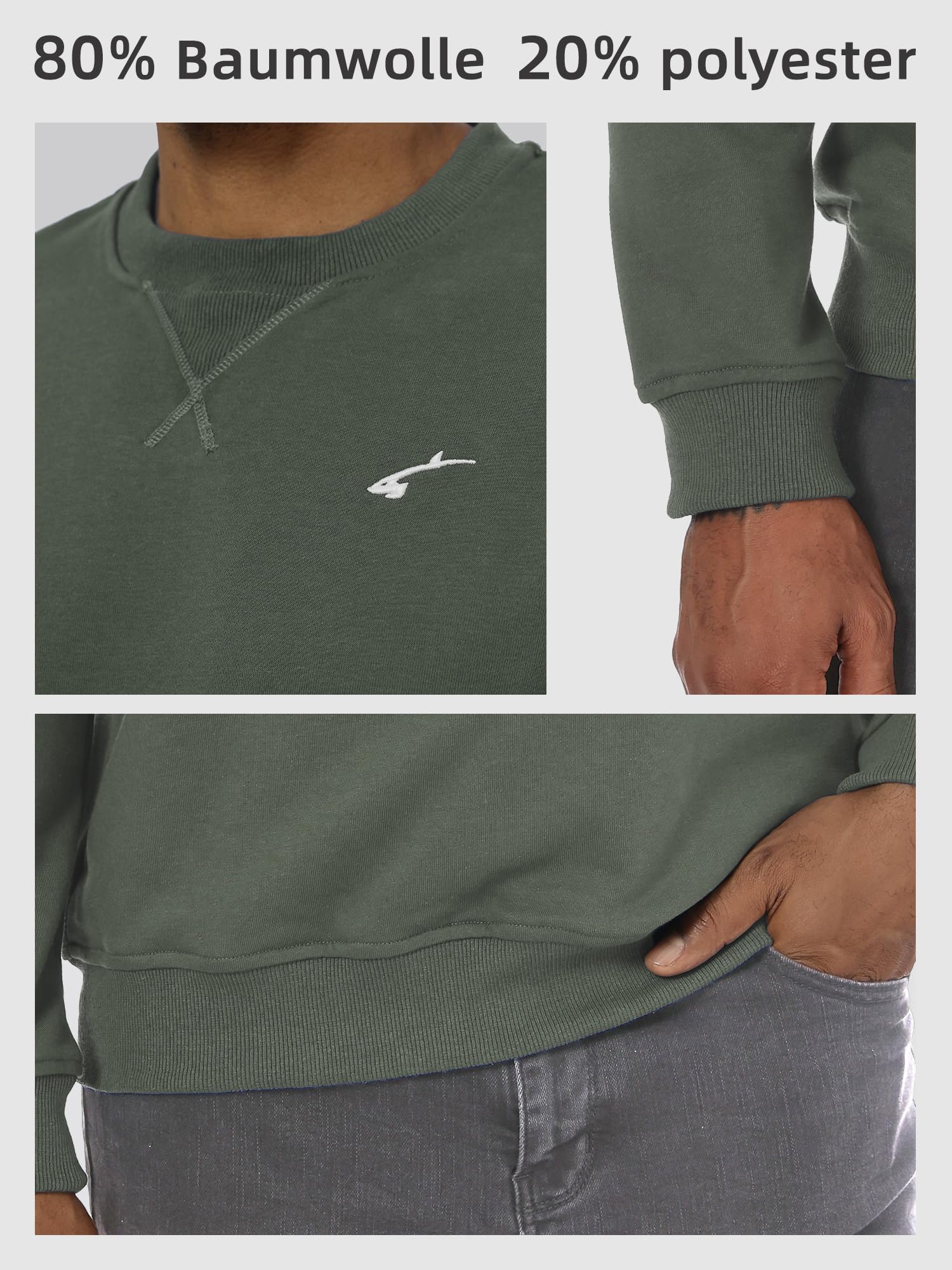 Yageshark Sweat-shirt à manches longues et col rond pour homme