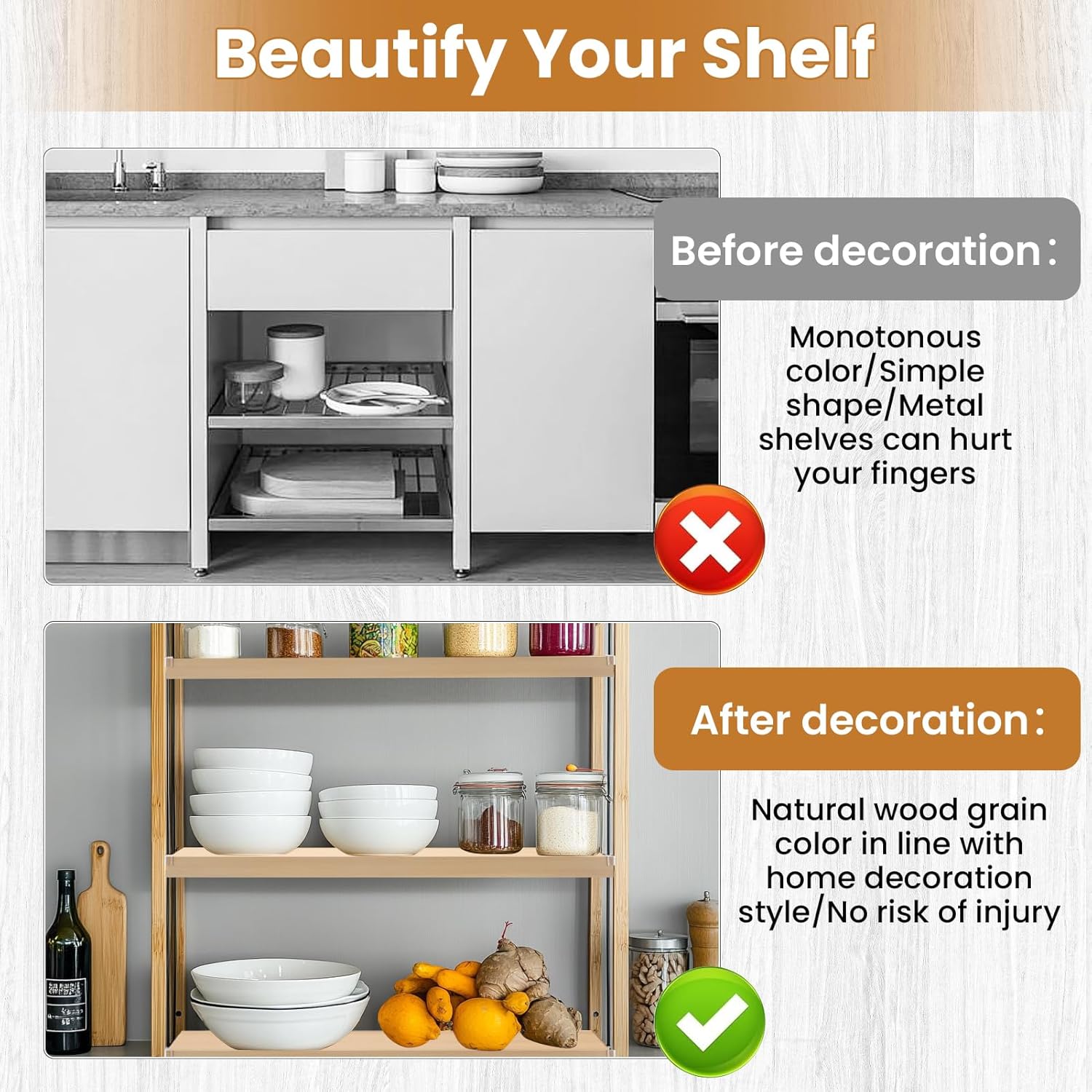 4PCS Wire Shelf Cover 35" L x 16" W PVC Wood-Like Wire Rack Covers Faux Wood Shelf Liners for Pantry Bathroom Kitchen