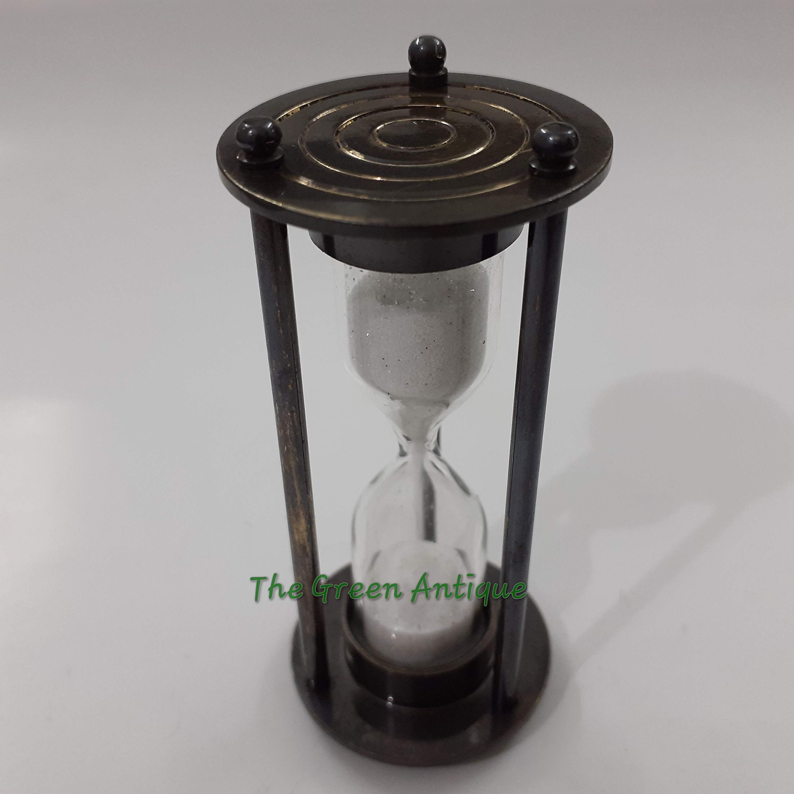 Antique Brass Mini Sand Timer White Sand Collectible Gift-image-9