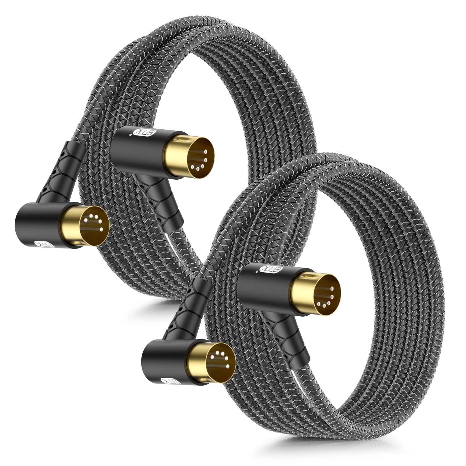 EMK Confezione da 2 cavi MIDI a 90 gradi da 2 m, ultra compatto, DIN a 5 pin, con spine a basso profilo per spazi ristretti, compatibile con tastiera/sintetizzatore/interfaccia/chitarra FX (studio e
